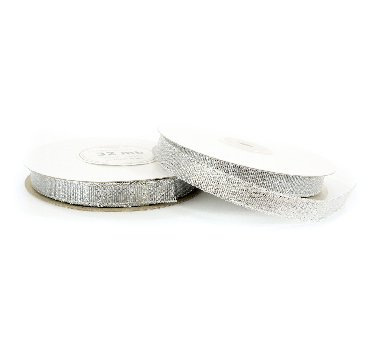 12mm WB7040 Wstążka brokatowa srebrna 32mb 12mm WB7040 Wstążka brokatowa srebrna 32mb