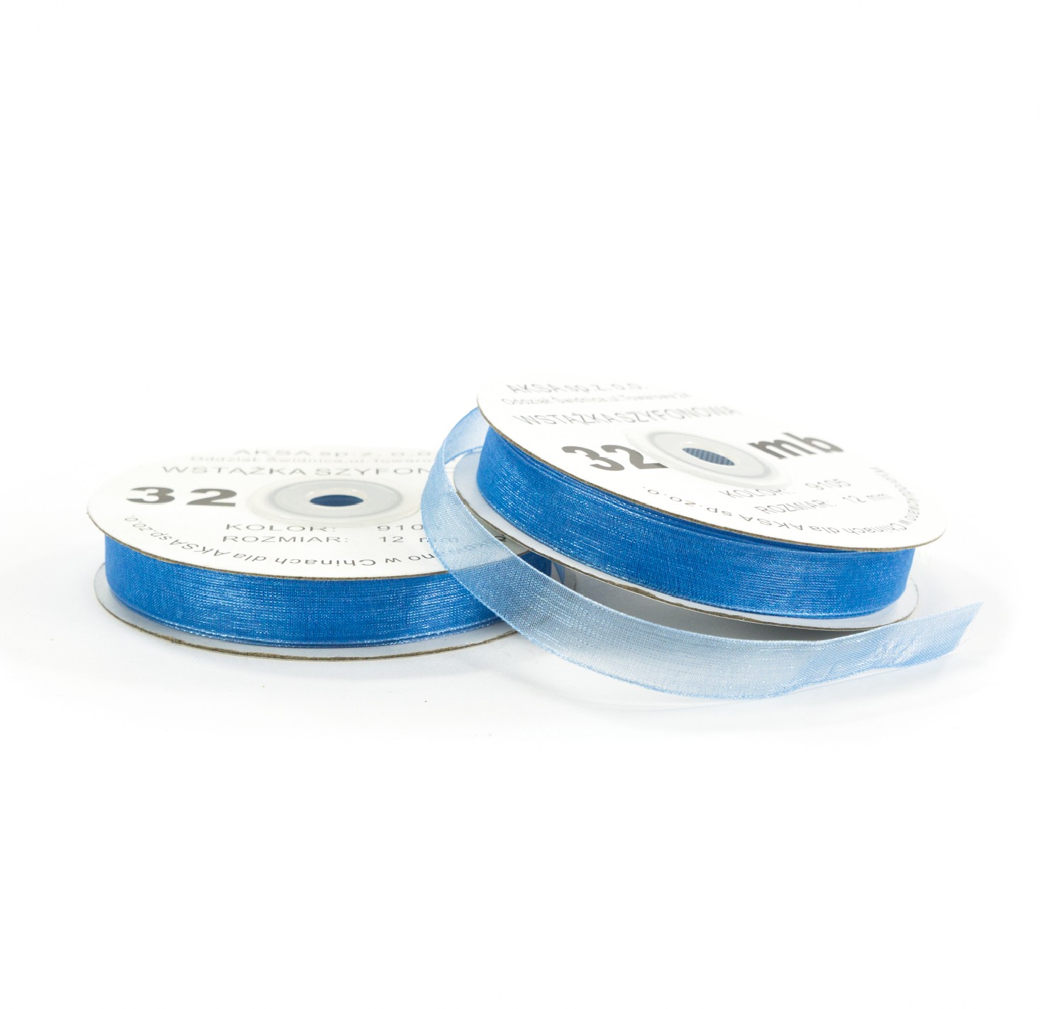 Ruban en mousseline de soie bleu (12mm) 32m Ruban en mousseline de soie bleu (12mm) 32m