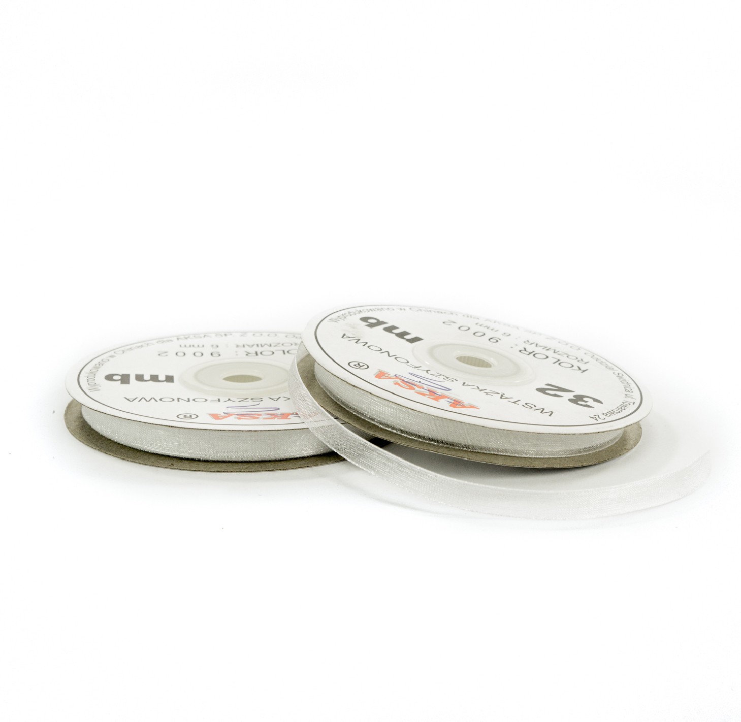 Ruban en mousseline de soie blanc (6mm) 32m Ruban en mousseline de soie blanc (6mm) 32m