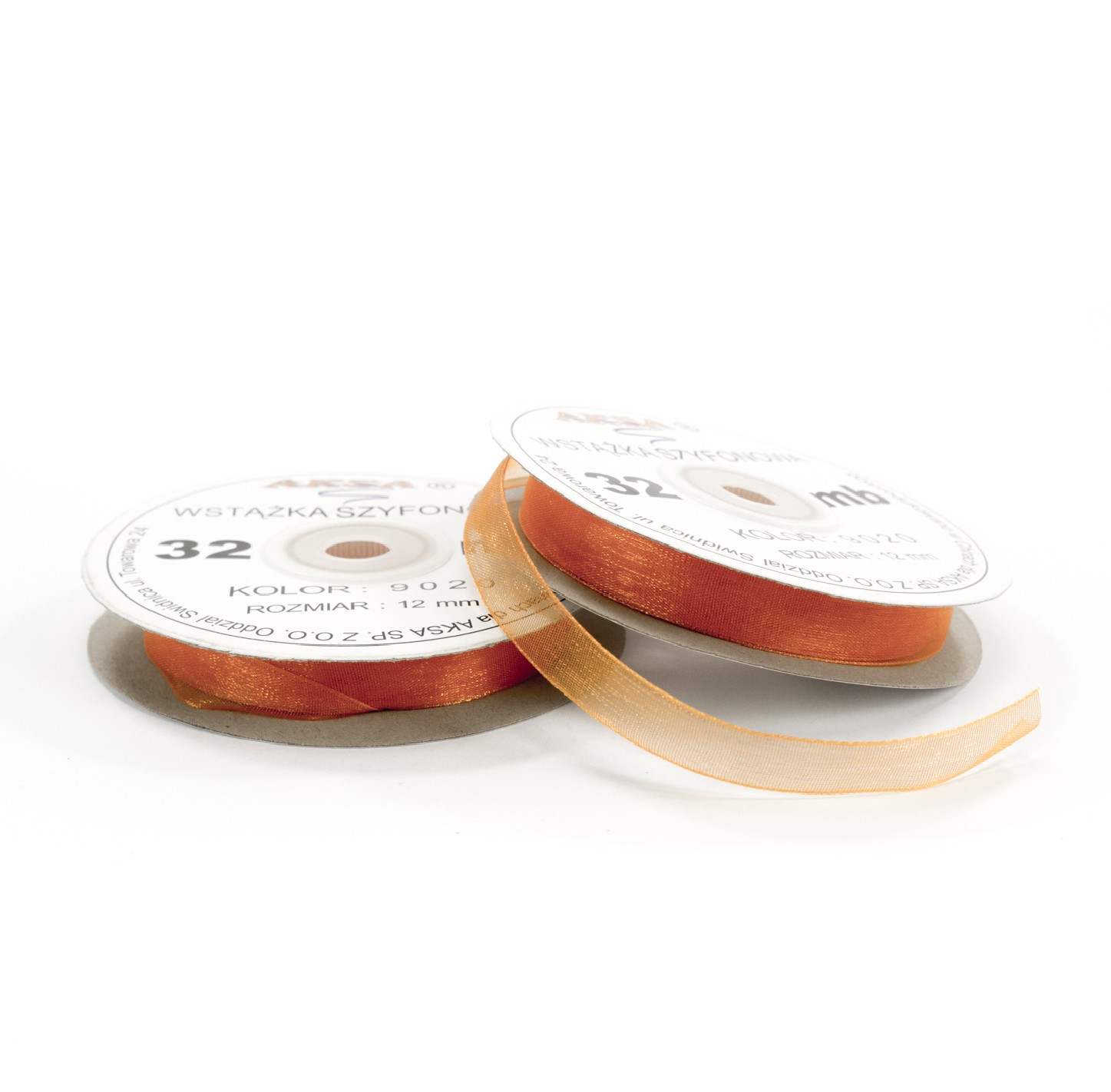 Ruban en mousseline de soie orange (12mm) 32m Ruban en mousseline de soie orange (12mm) 32m