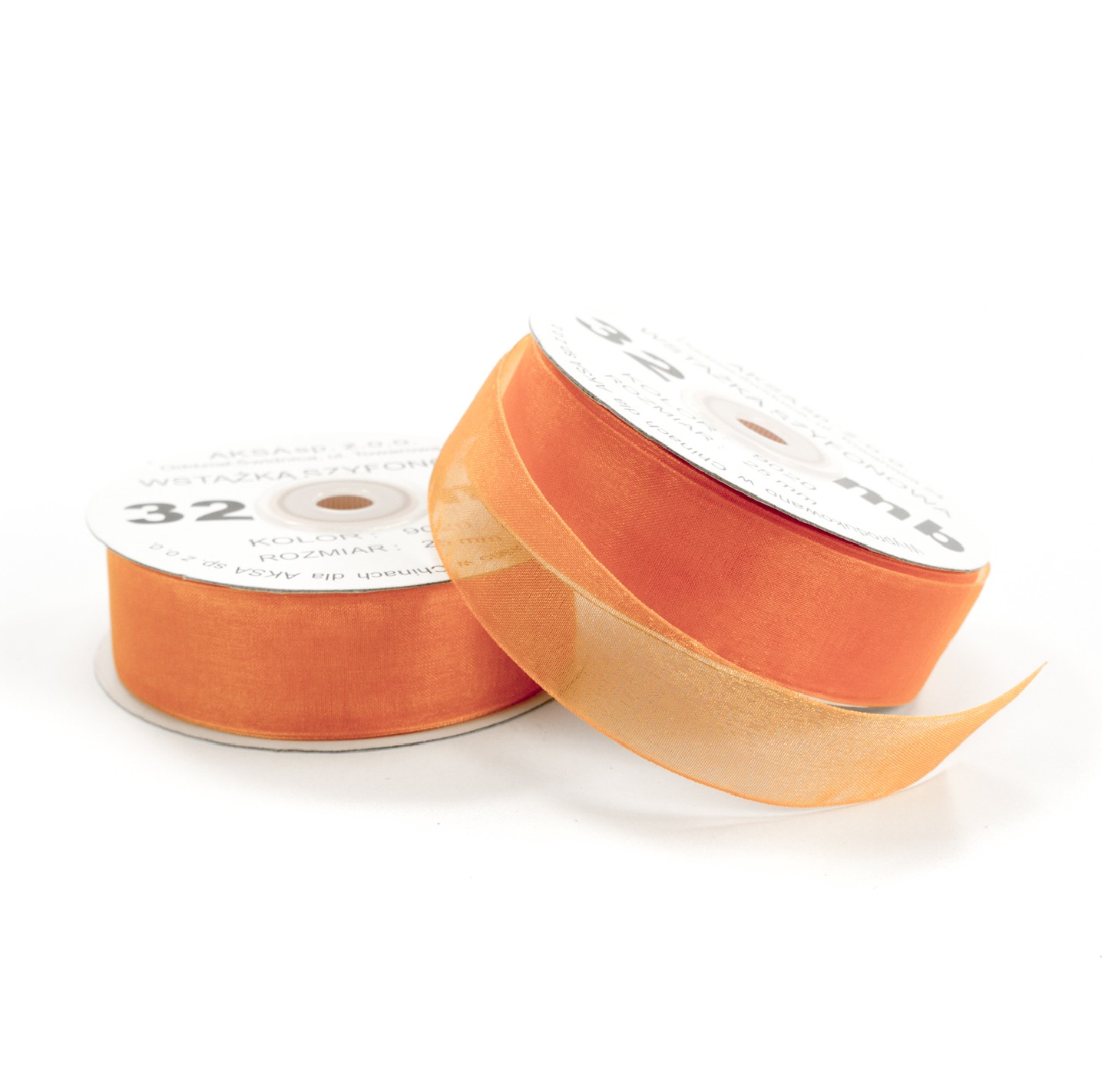Ruban en mousseline de soie orange (25mm) 32m Ruban en mousseline de soie orange (25mm) 32m