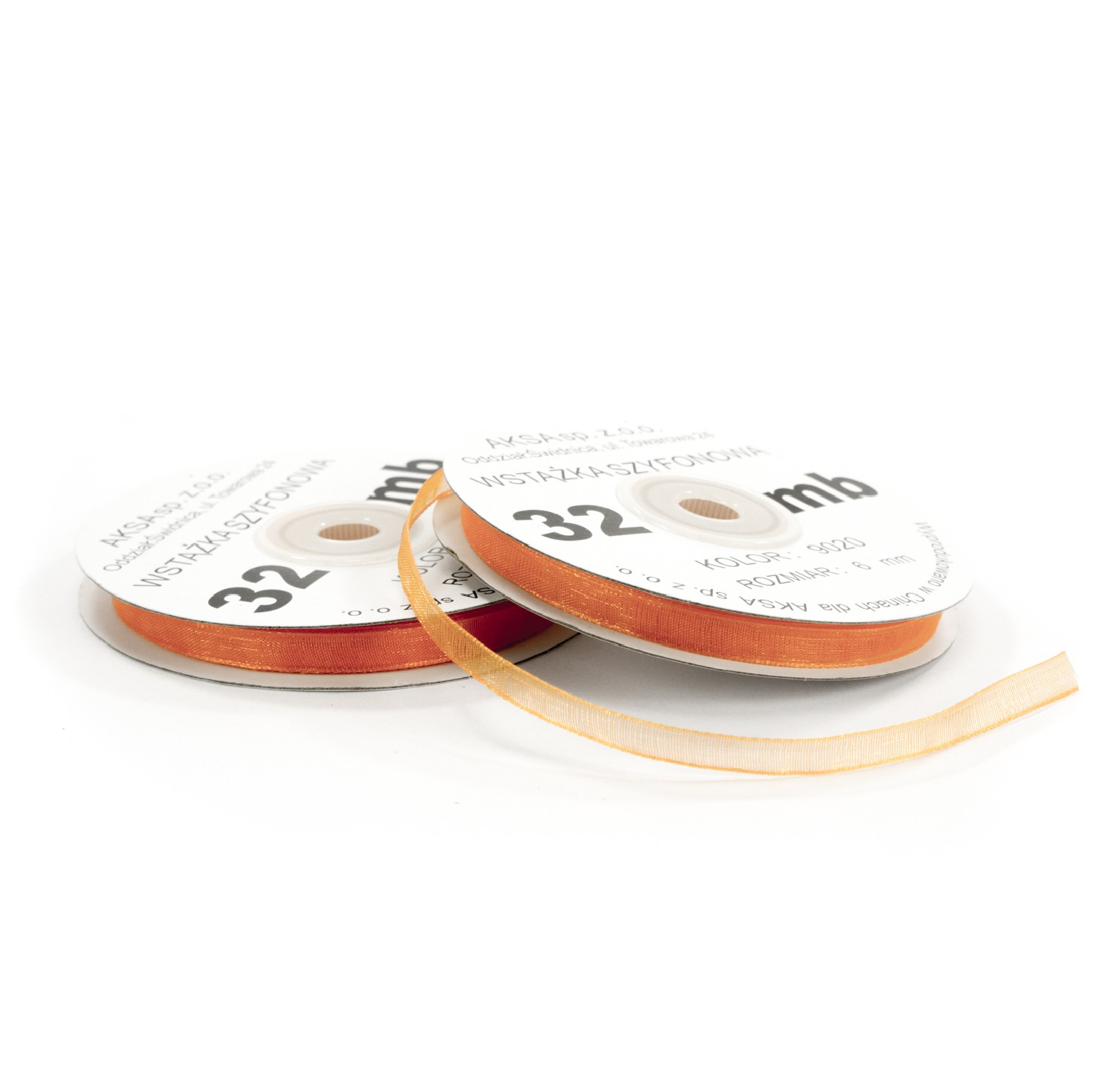 Ruban en mousseline de soie orange (6mm) 32m Ruban en mousseline de soie orange (6mm) 32m