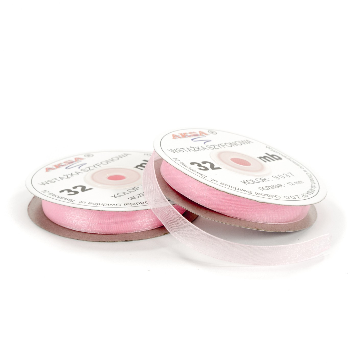 Ruban en mousseline de soie rose clair (12mm) 32m Ruban en mousseline de soie rose clair (12mm) 32m