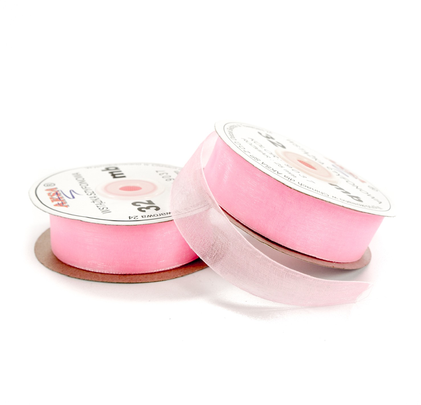 Ruban en mousseline de soie rose clair (25mm) 32m Ruban en mousseline de soie rose clair (25mm) 32m