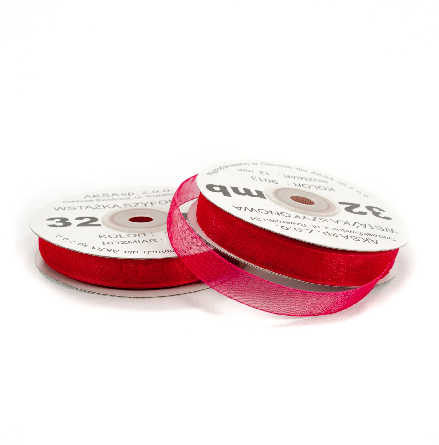 Ruban en mousseline de soie amarante (12mm) 32m Ruban en mousseline de soie amarante (12mm) 32m
