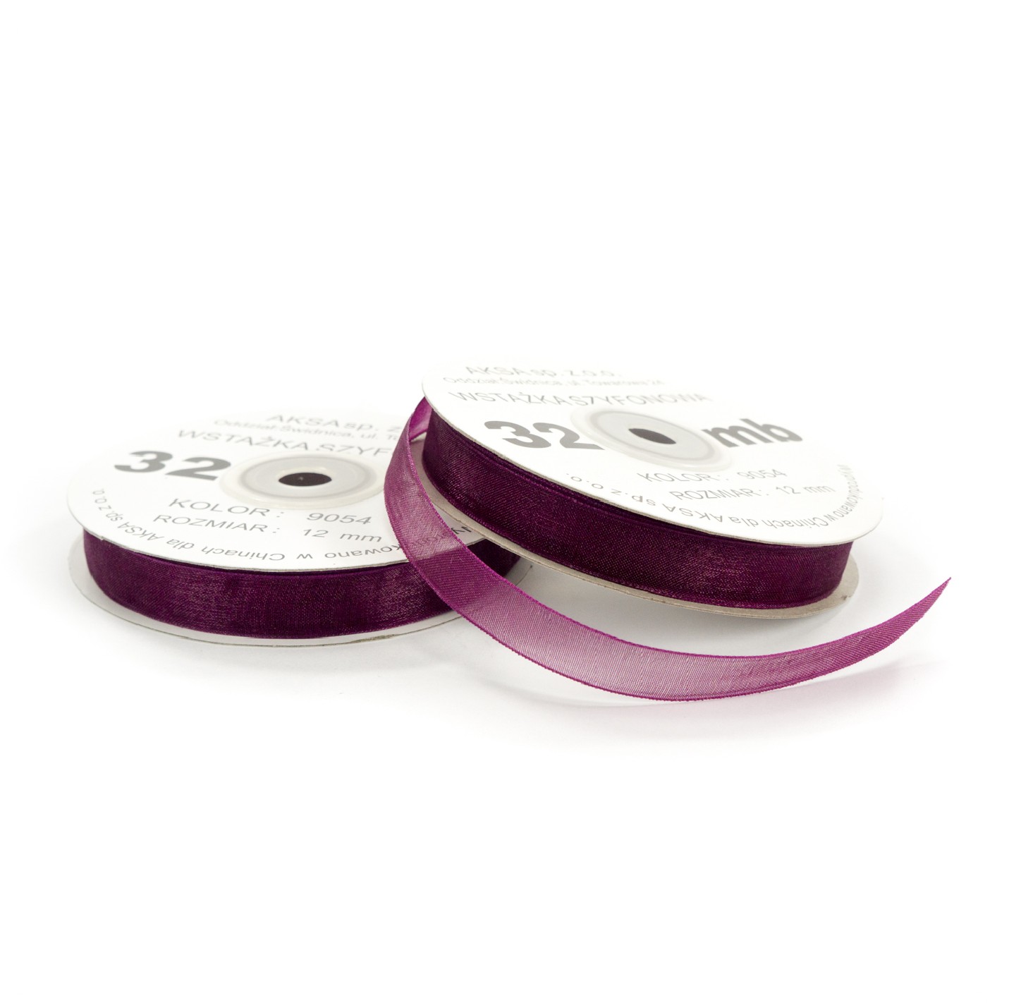 Ruban en mousseline de soie prune (12mm) 32m Ruban en mousseline de soie prune (12mm) 32m