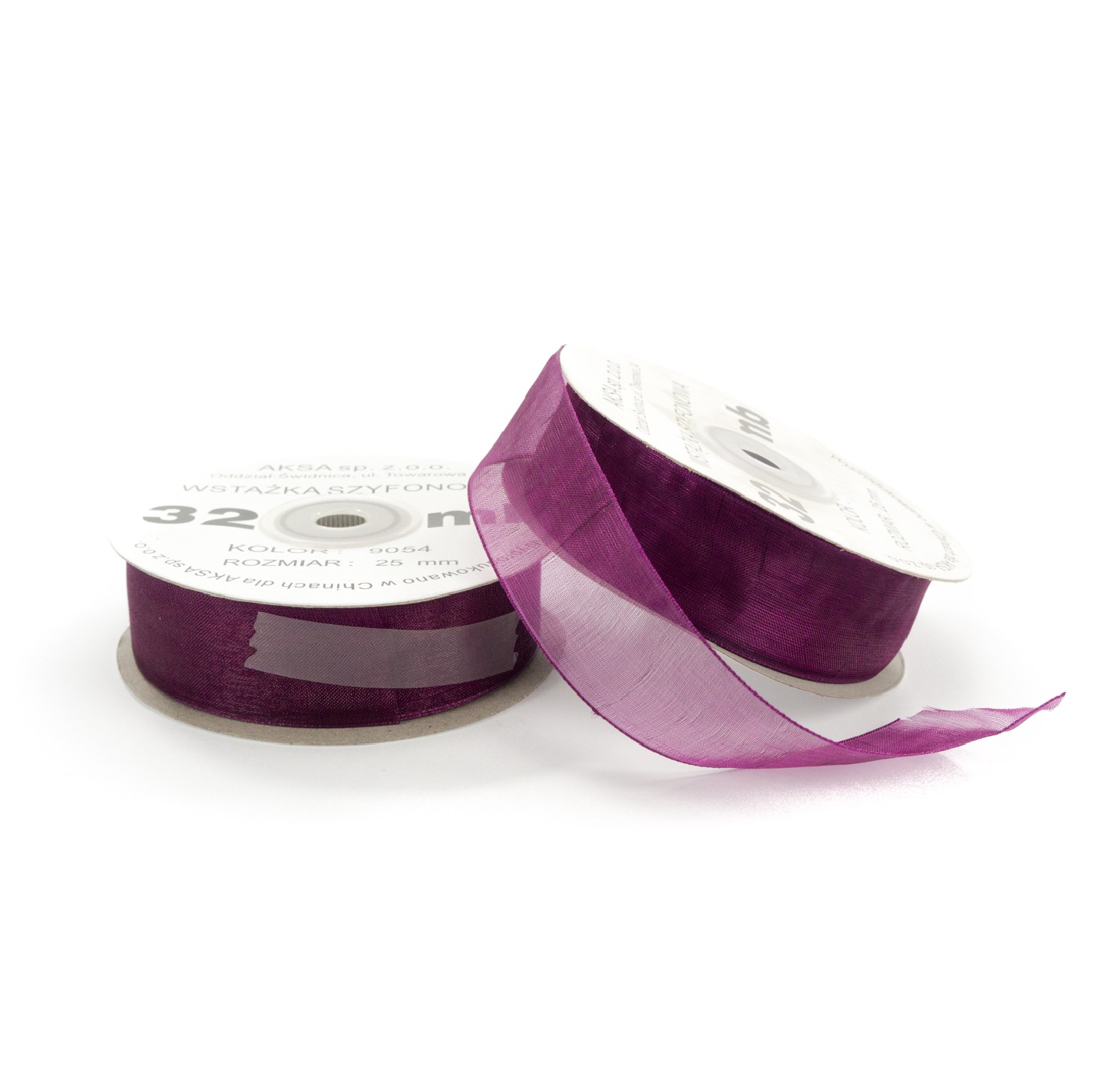 Ruban en mousseline de soie prune (25mm) 32m Ruban en mousseline de soie prune (25mm) 32m