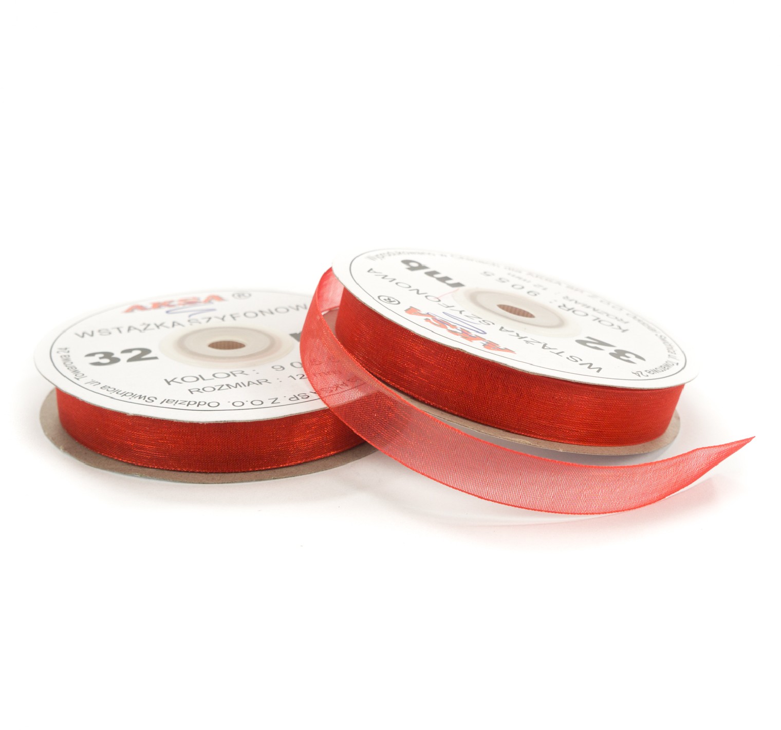 Ruban en mousseline de soie rouge (12mm) 32m Ruban en mousseline de soie rouge (12mm) 32m