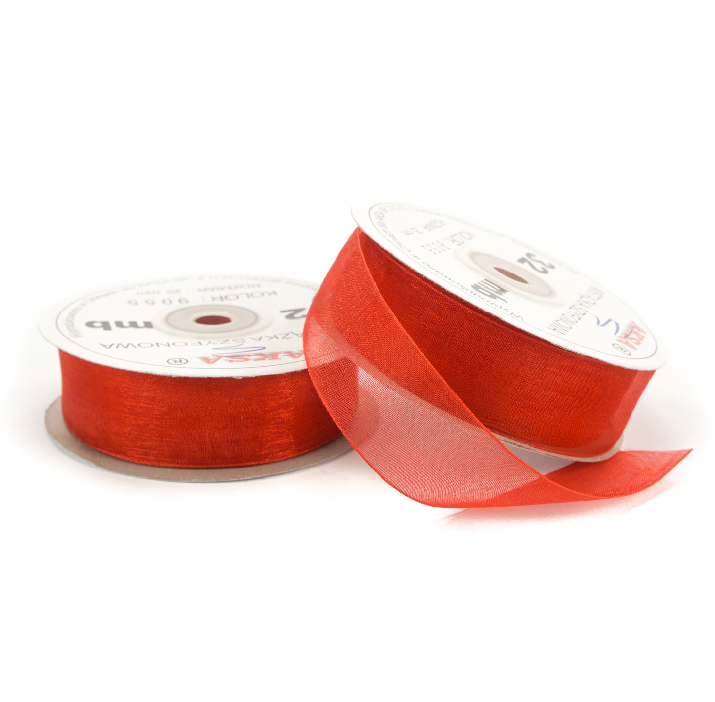 Ruban en mousseline de soie rouge (25mm) 32m Ruban en mousseline de soie rouge (25mm) 32m