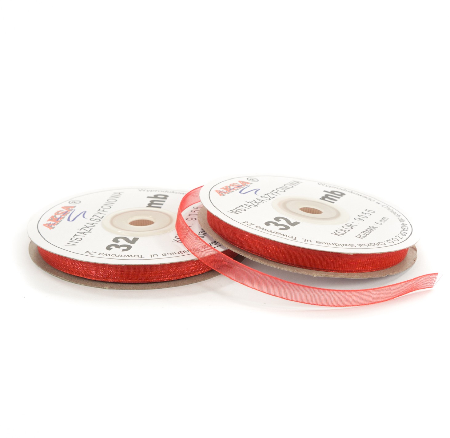 Ruban en mousseline de soie rouge (6mm) 32m Ruban en mousseline de soie rouge (6mm) 32m