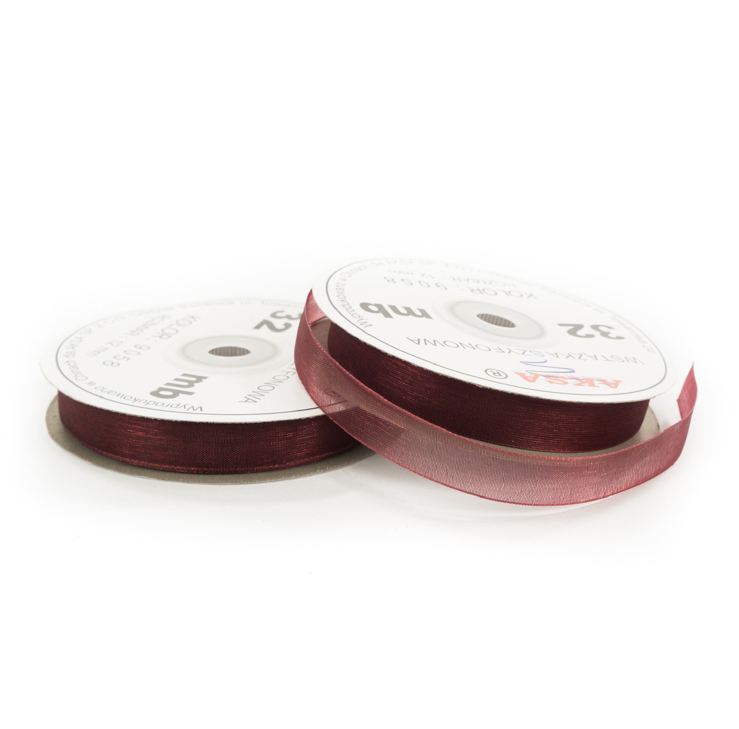 Ruban en mousseline de soie bordeaux (12mm) 32m Ruban en mousseline de soie bordeaux (12mm) 32m