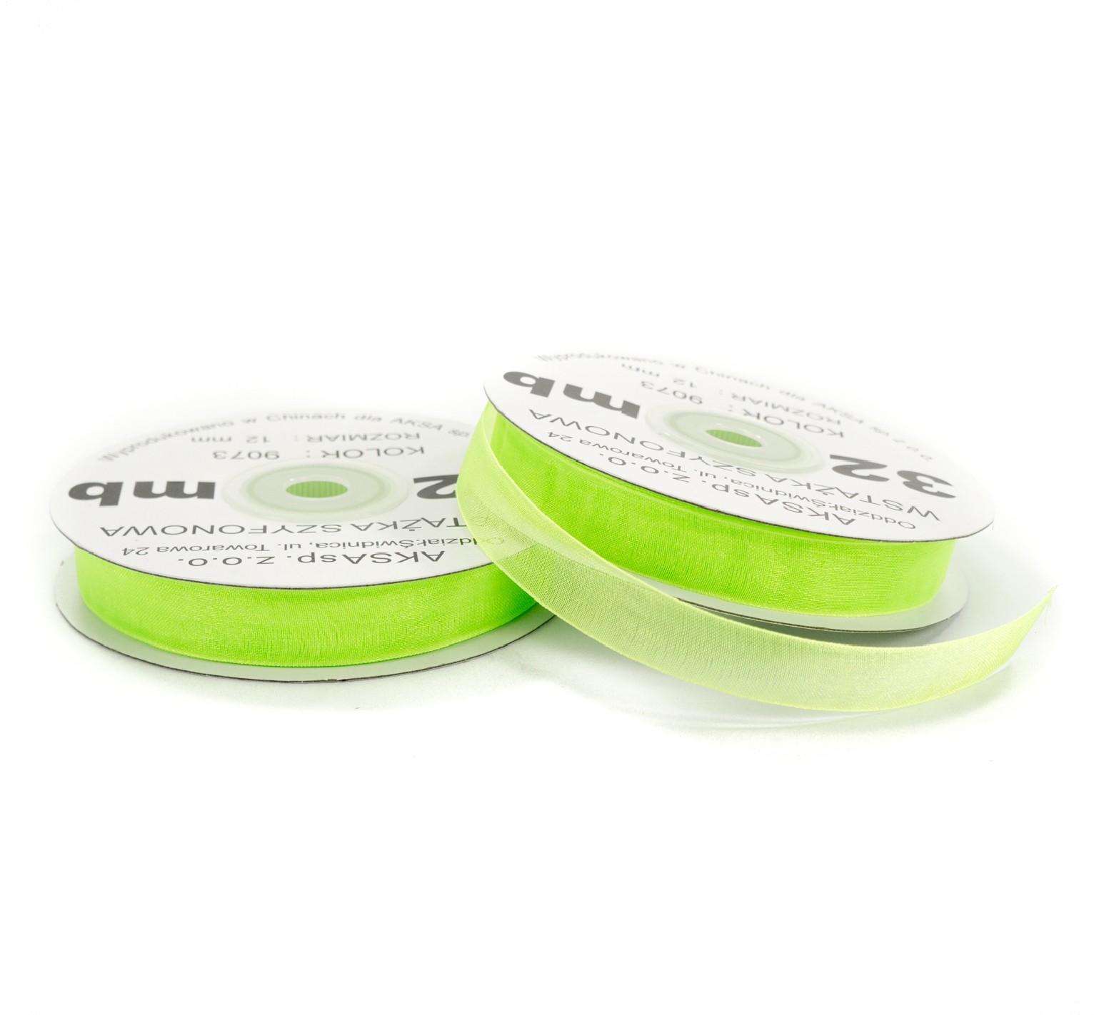 Ruban en mousseline de soie vert clair (12mm) 32m Ruban en mousseline de soie vert clair (12mm) 32m