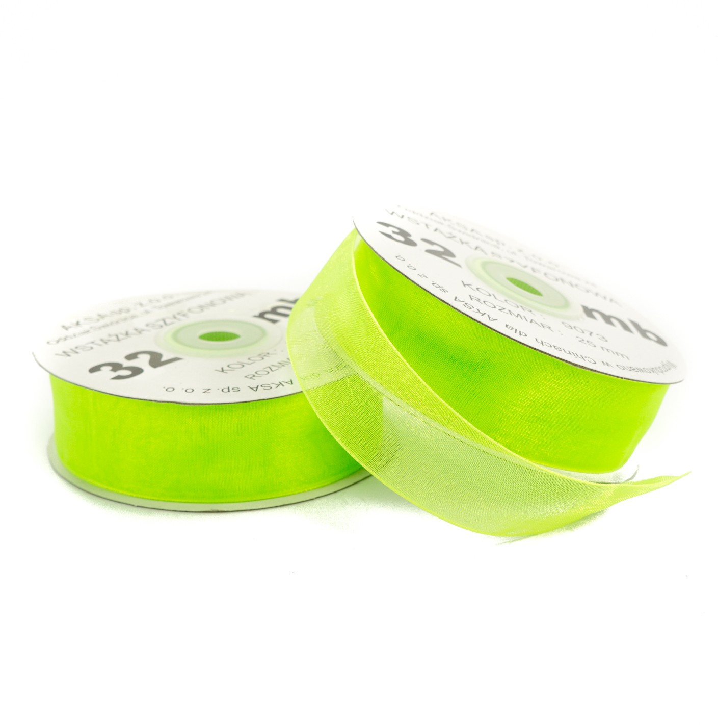 Ruban en mousseline de soie vert clair (25mm) 32m Ruban en mousseline de soie vert clair (25mm) 32m