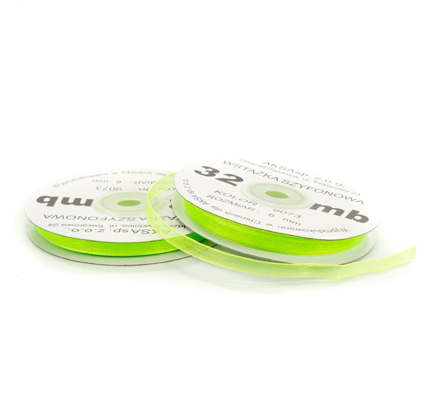 Ruban en mousseline de soie vert clair (6mm) 32m Ruban en mousseline de soie vert clair (6mm) 32m