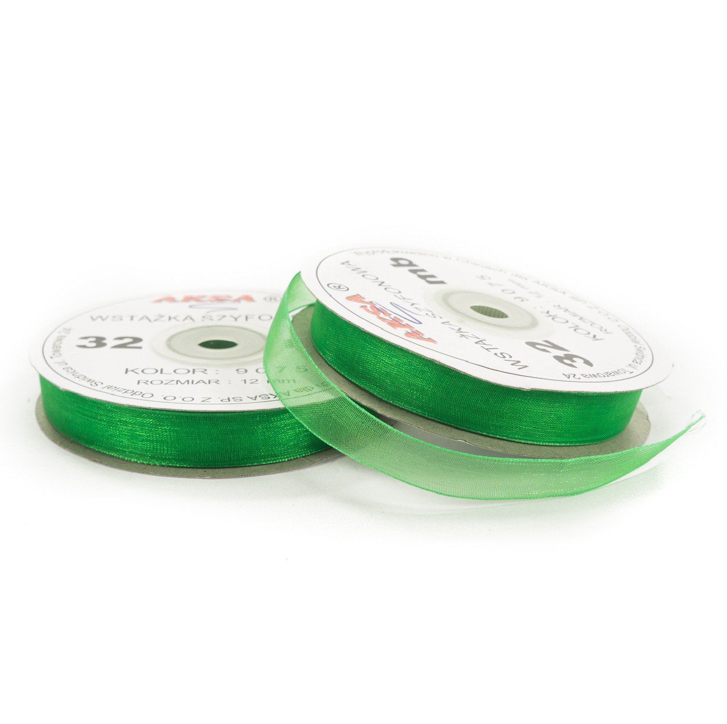 Ruban en mousseline de soie vert (12mm) 32m Ruban en mousseline de soie vert (12mm) 32m