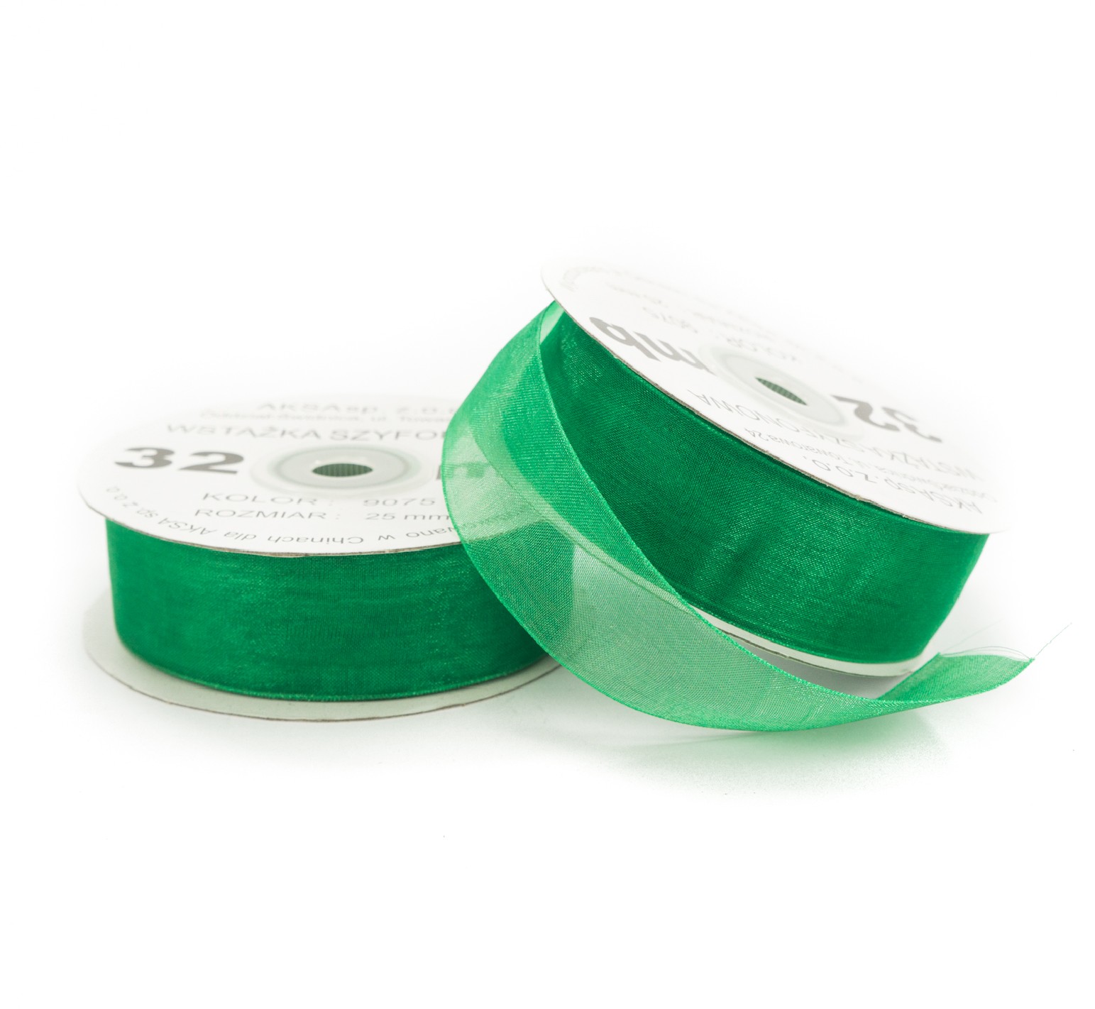 Ruban en mousseline de soie vert (25mm) 32m Ruban en mousseline de soie vert (25mm) 32m