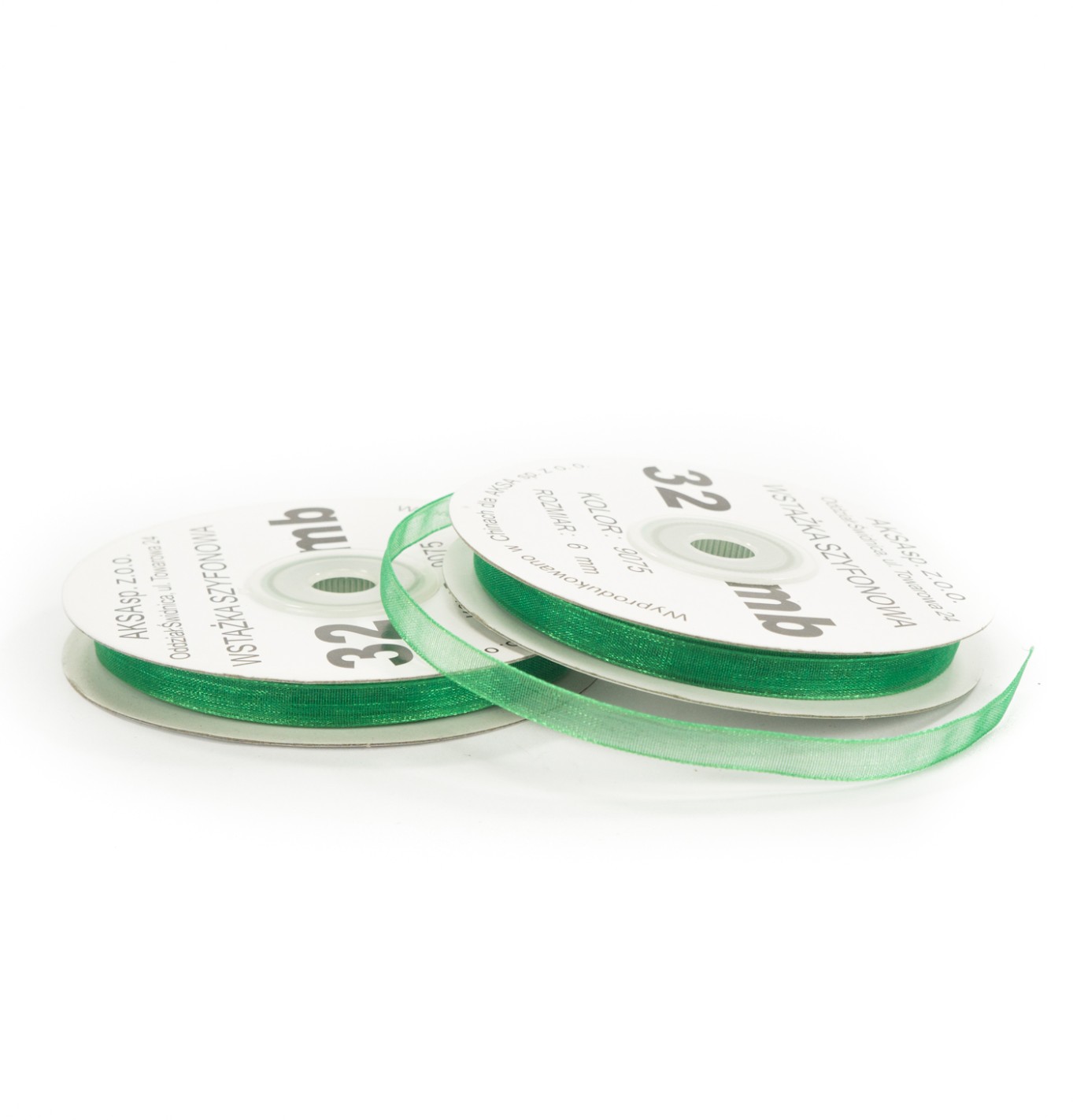 Ruban en mousseline de soie vert (6mm) 32m Ruban en mousseline de soie vert (6mm) 32m