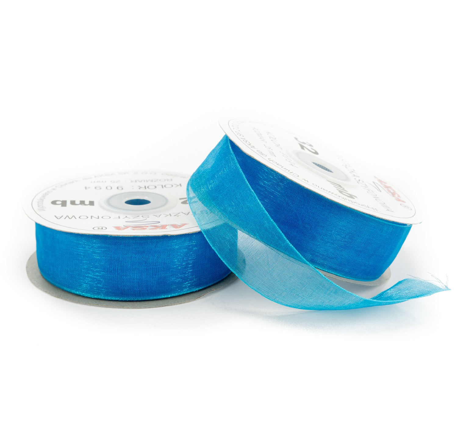Ruban en mousseline de soie turquoise (25mm) 32m Ruban en mousseline de soie turquoise (25mm) 32m