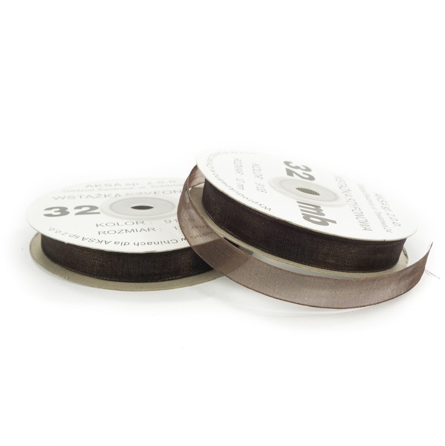 Ruban en mousseline de soie marron (12mm) 32m Ruban en mousseline de soie marron (12mm) 32m