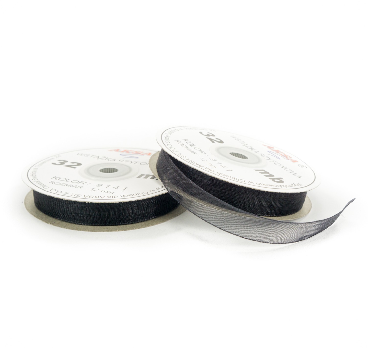 Ruban en mousseline de soie noir (12mm) 32m Ruban en mousseline de soie noir (12mm) 32m