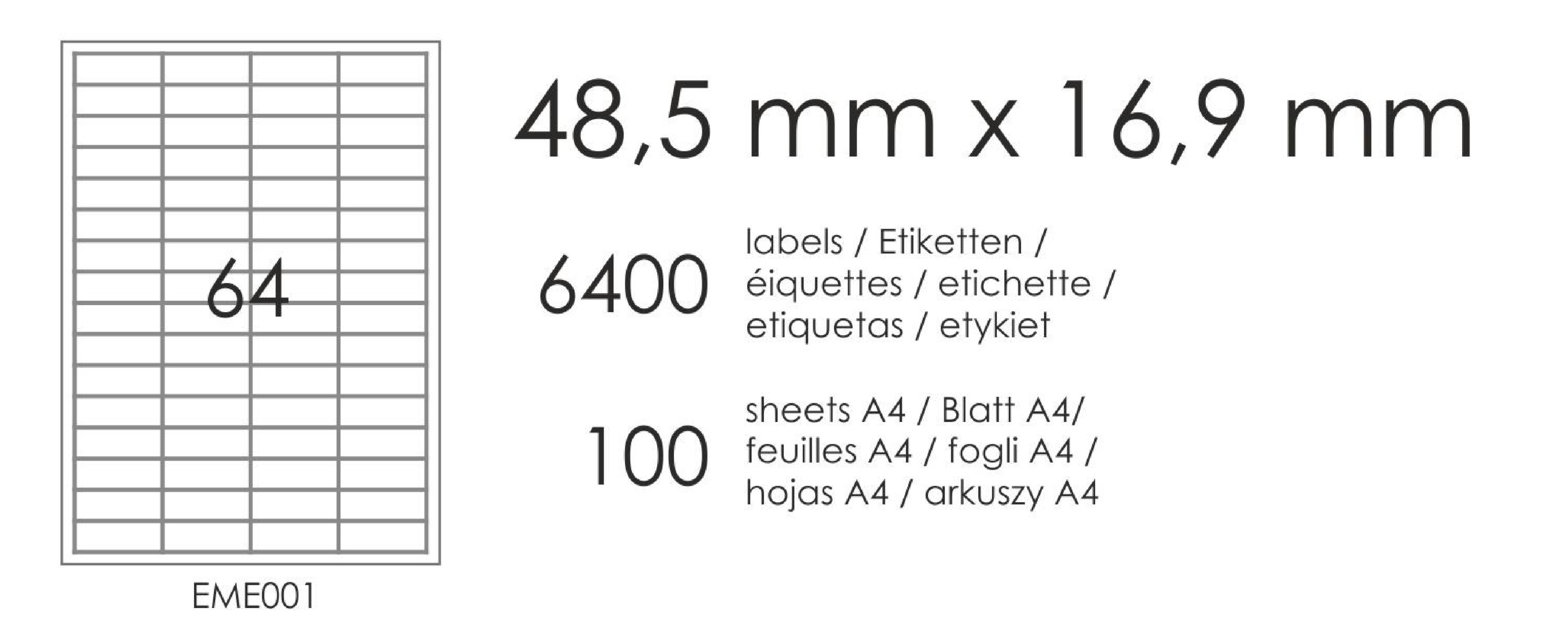 Etykiety samoprzylepne EME1 48,5x16,9 (64) 100A4 Etykiety samoprzylepne EME1 48,5x16,9 (64) 100A4
