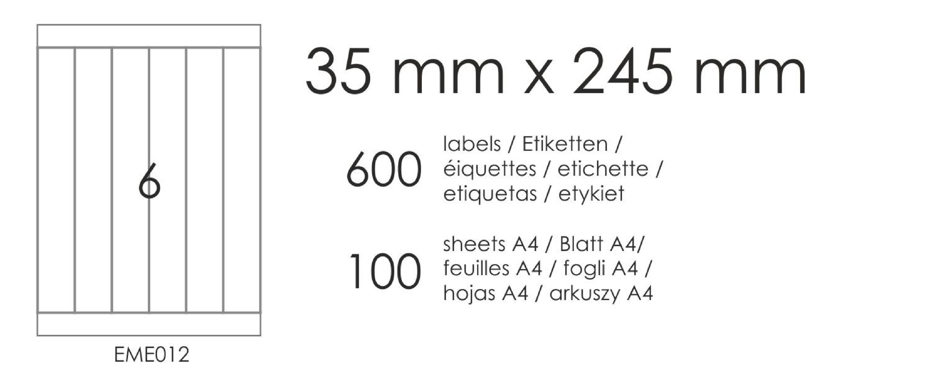 Etykiety samoprzylepne EME12 245x35 (6) 100A4 Etykiety samoprzylepne EME12 245x35 (6) 100A4