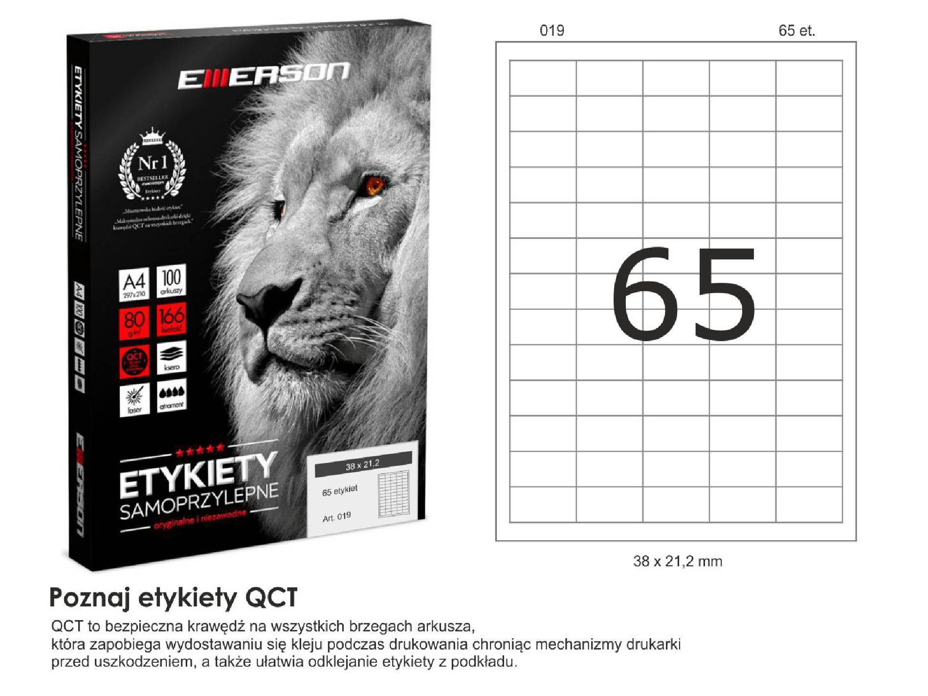 Etykiety samoprzylepne EME19 38x21,2 (65) 1000A4 Etykiety samoprzylepne EME19 38x21,2 (65) 1000A4