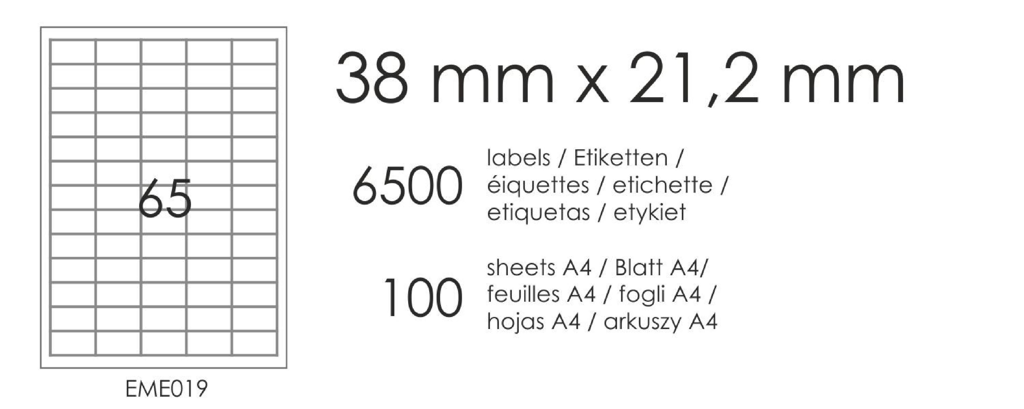 Etykiety samoprzylepne EME19 38x21,2 (65) 100A4 Etykiety samoprzylepne EME19 38x21,2 (65) 100A4