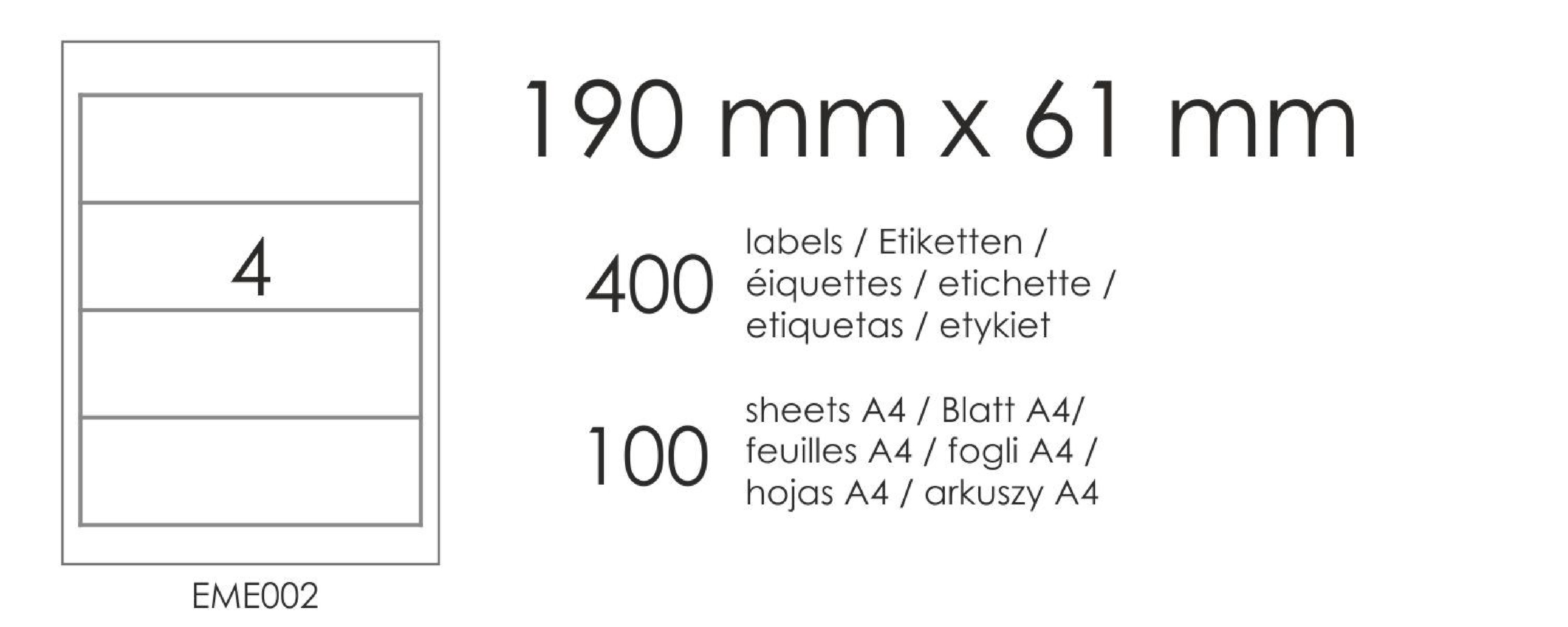 Etykiety samoprzylepne EME2 190x61 (4) 100A4 Etykiety samoprzylepne EME2 190x61 (4) 100A4