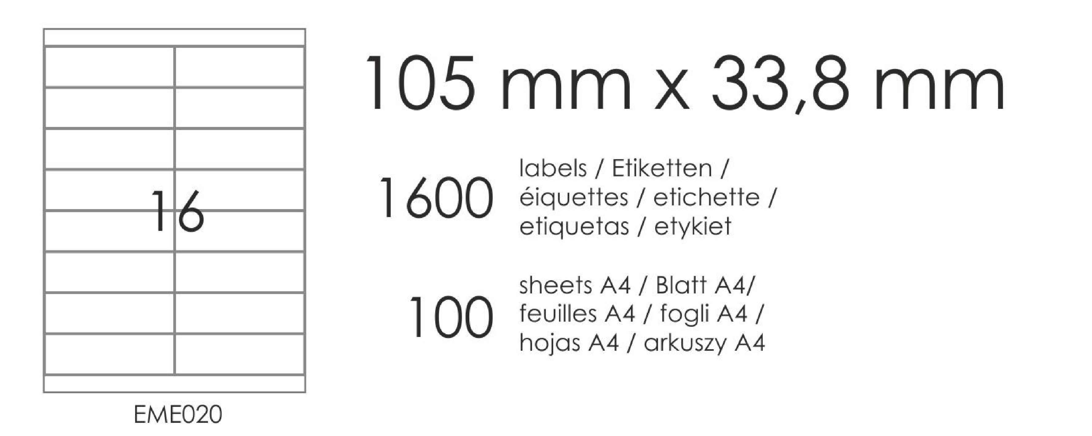 Etykiety samoprzylepne EME20 105x33,8 (16) 100A4 Etykiety samoprzylepne EME20 105x33,8 (16) 100A4