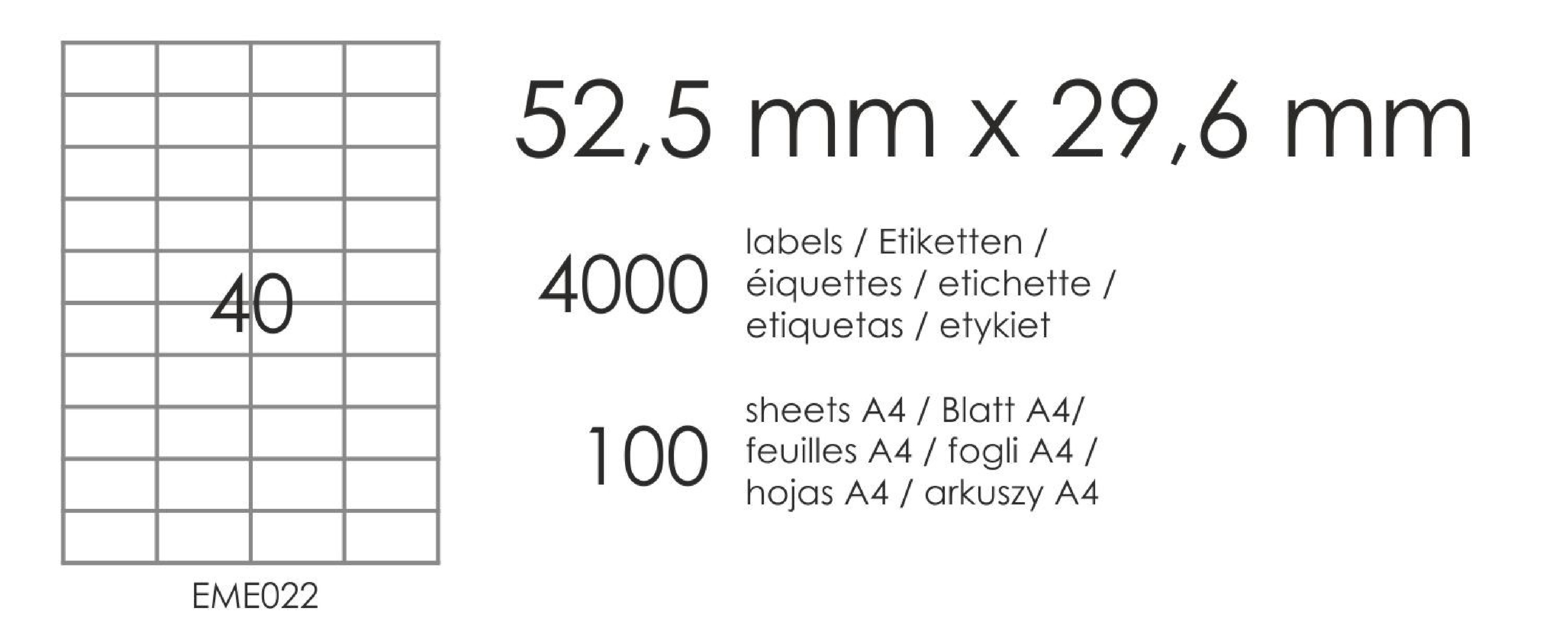 Etykiety samoprzylepne EME22 52,5x29,6 (40) 100A4 Etykiety samoprzylepne EME22 52,5x29,6 (40) 100A4