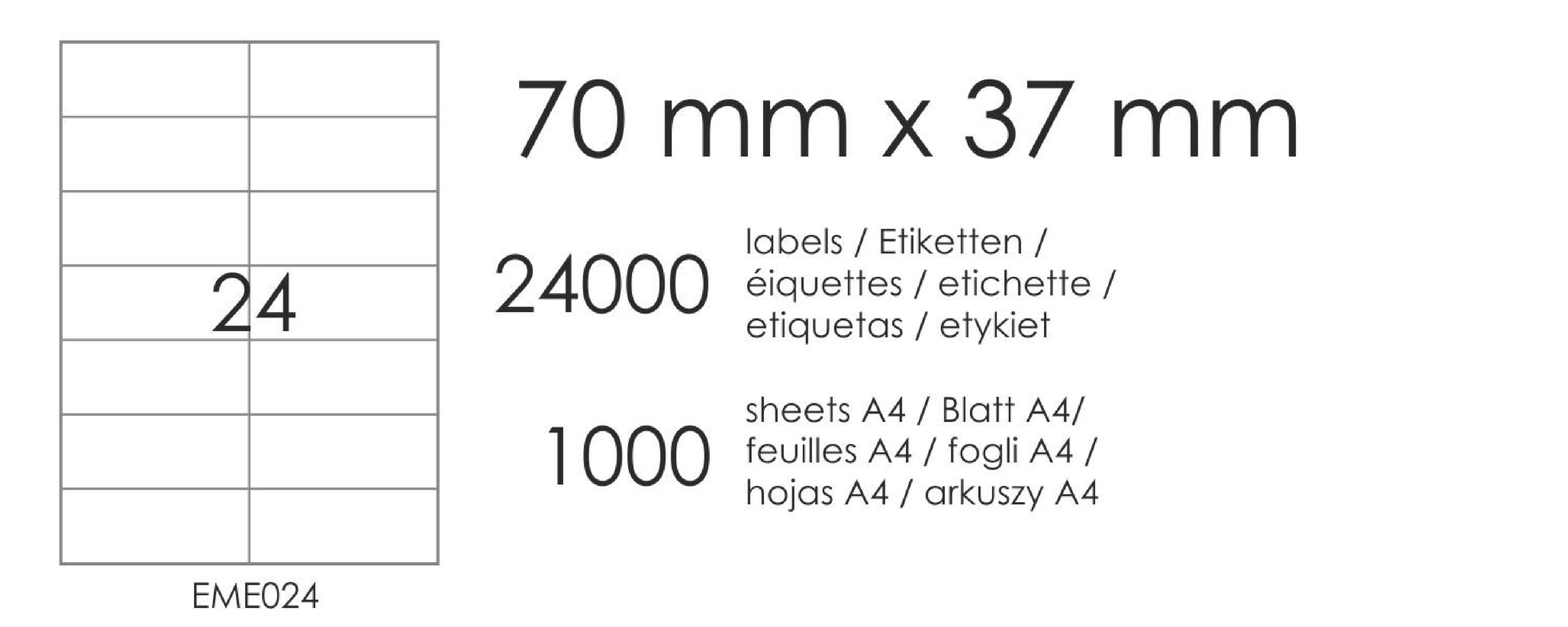 Étiquettes autocollantes EME24 70x37 (24) - 1000 feuilles A4 Étiquettes autocollantes EME24 70x37 (24) - 1000 feuilles A4