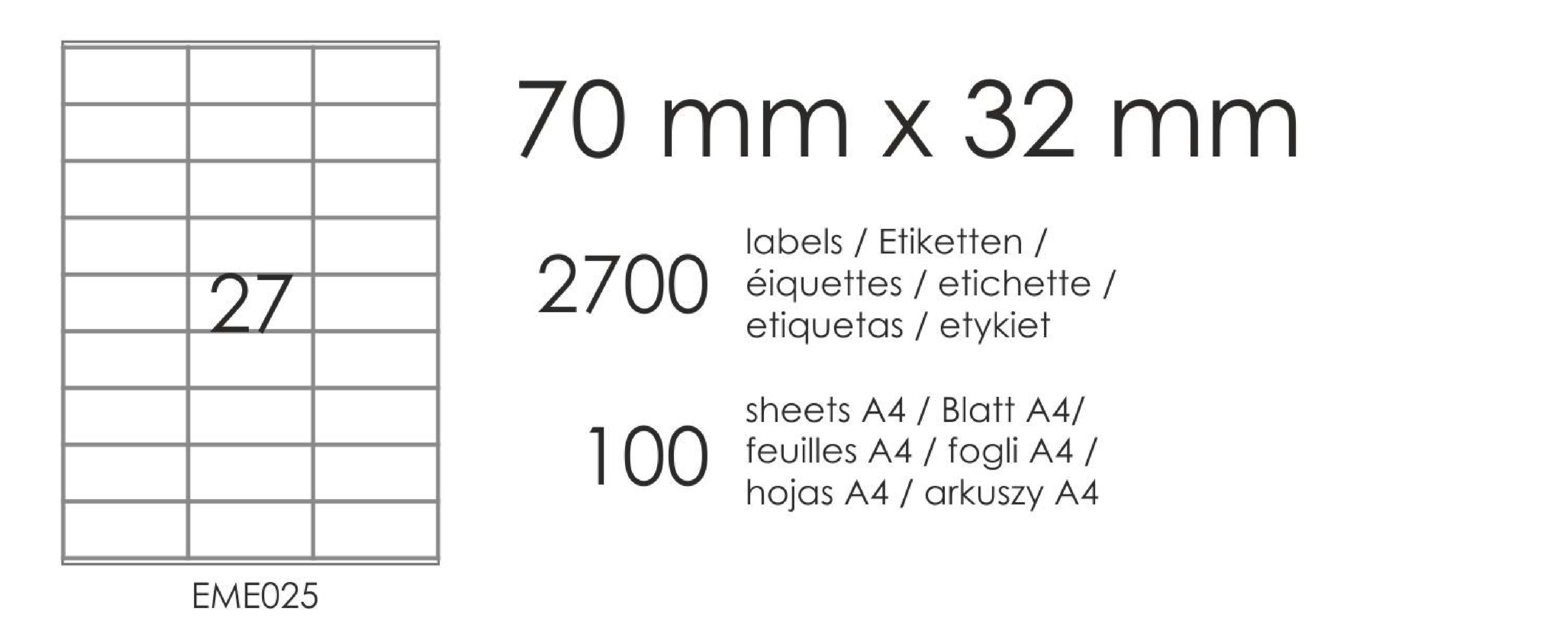 Etykiety samoprzylepne EME25 70x32 (27) 100A4 Etykiety samoprzylepne EME25 70x32 (27) 100A4