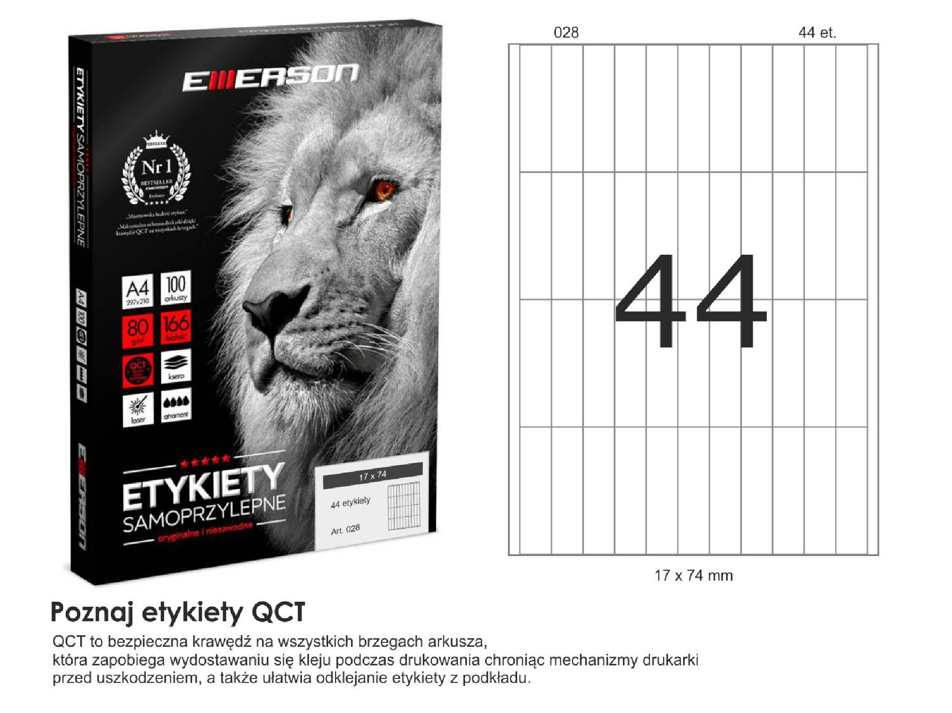 Etykiety samoprzylepne EME28 74X17 (44) 100A4 Etykiety samoprzylepne EME28 74X17 (44) 100A4