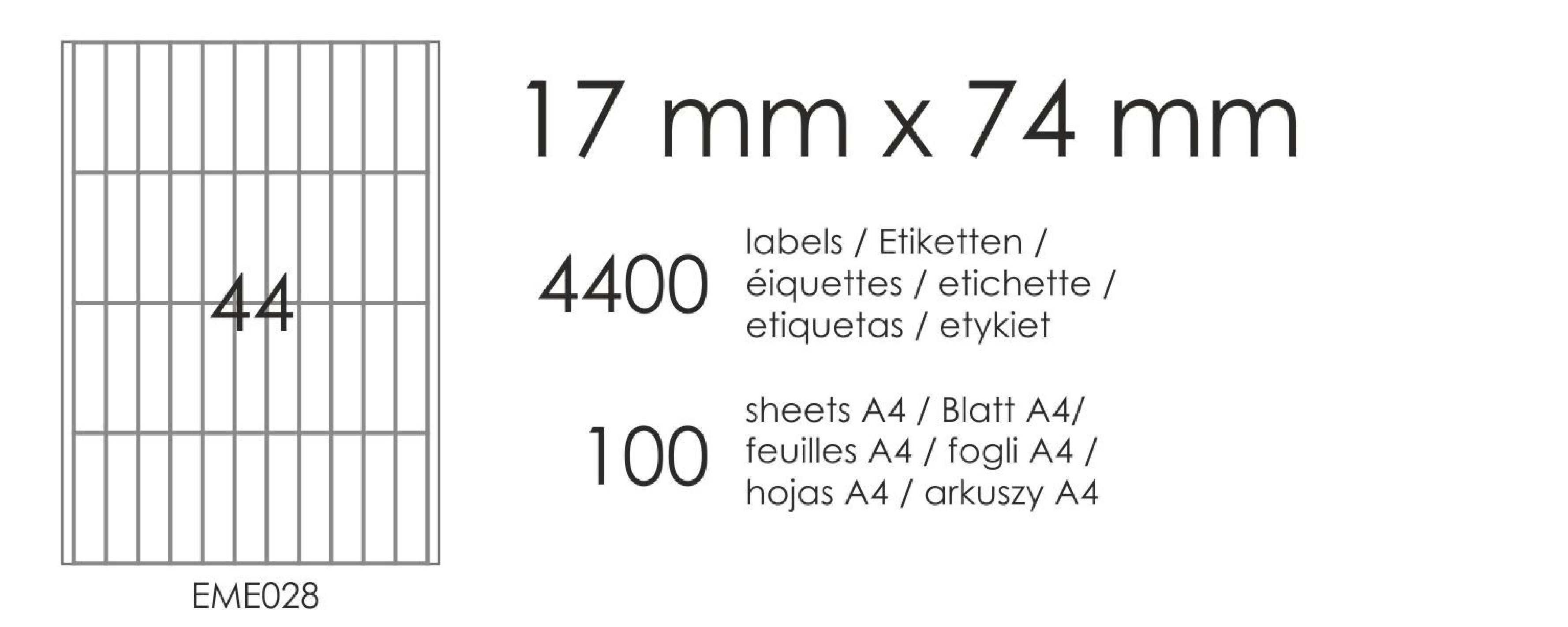 Etykiety samoprzylepne EME28 74X17 (44) 100A4 Etykiety samoprzylepne EME28 74X17 (44) 100A4