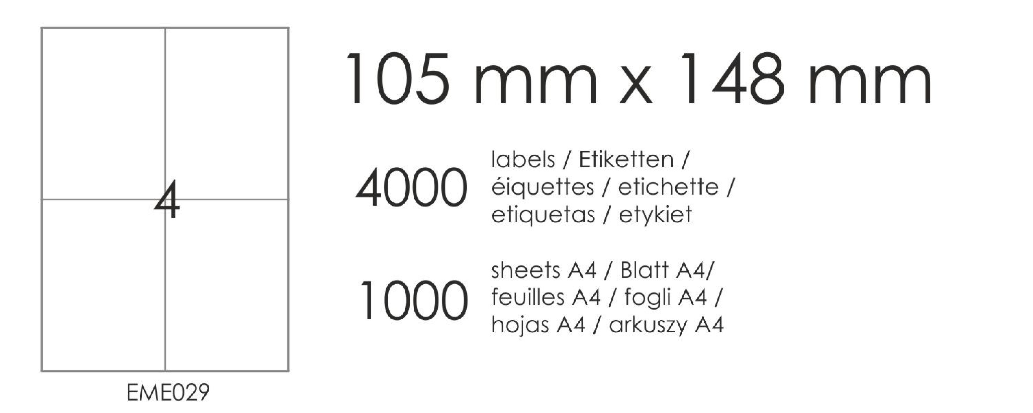 Etykiety samoprzylepne EME29 105x148 (4) 1000A4 Etykiety samoprzylepne EME29 105x148 (4) 1000A4