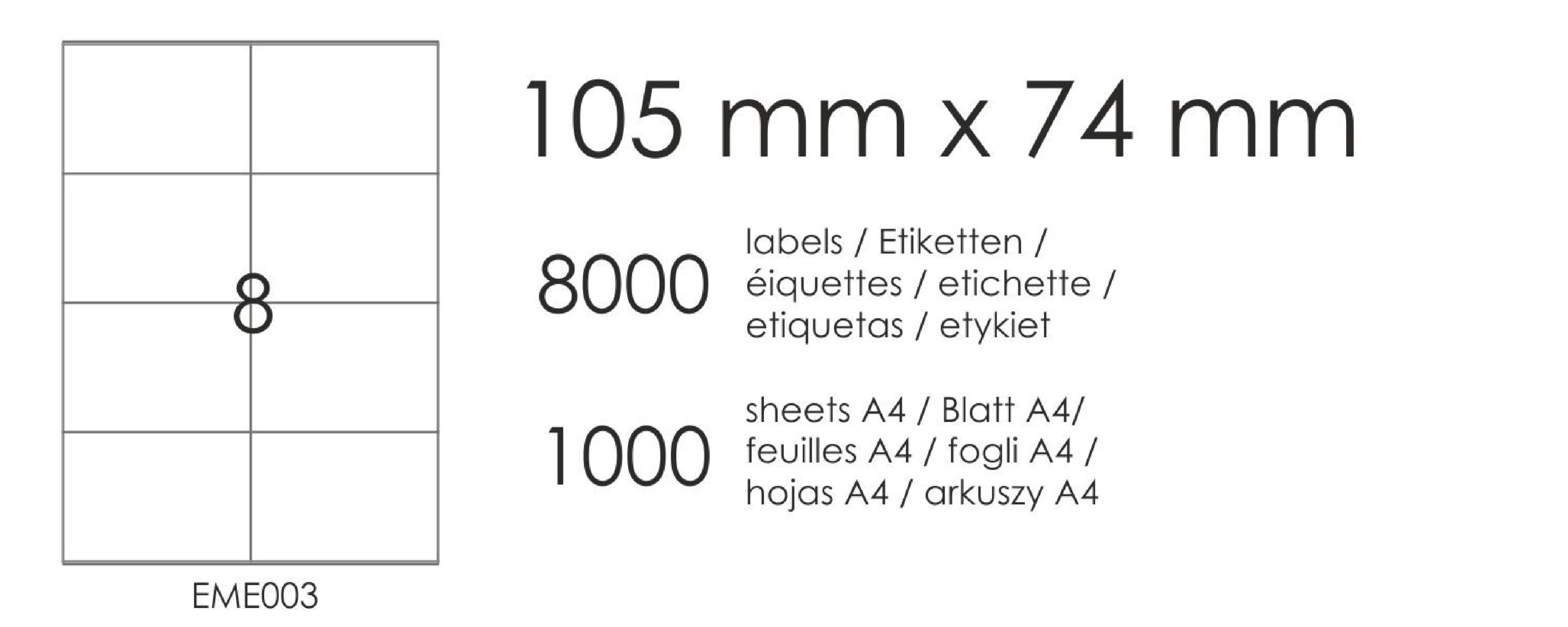Etykiety samoprzylepne EME3 105x74 1000A4 Etykiety samoprzylepne EME3 105x74 1000A4