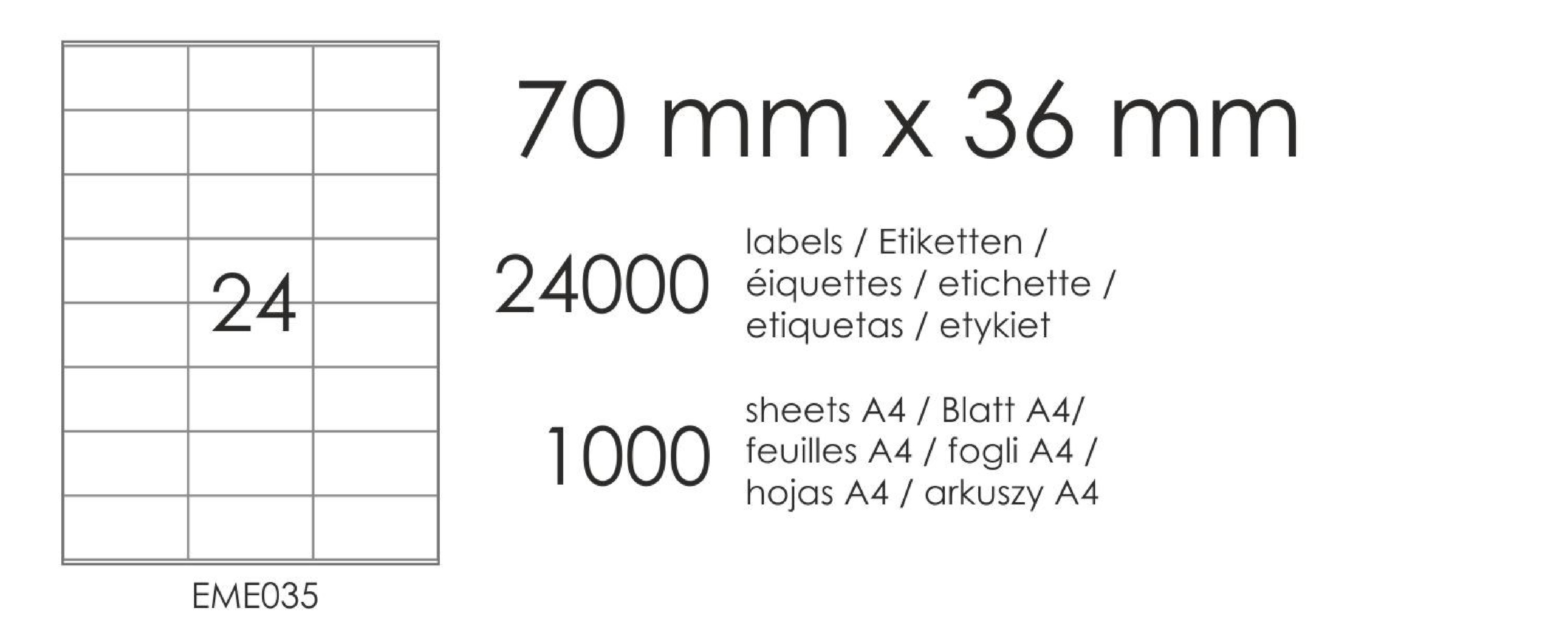 Etykiety samoprzylepne EME35 70x36 (24) 1000A4 Etykiety samoprzylepne EME35 70x36 (24) 1000A4