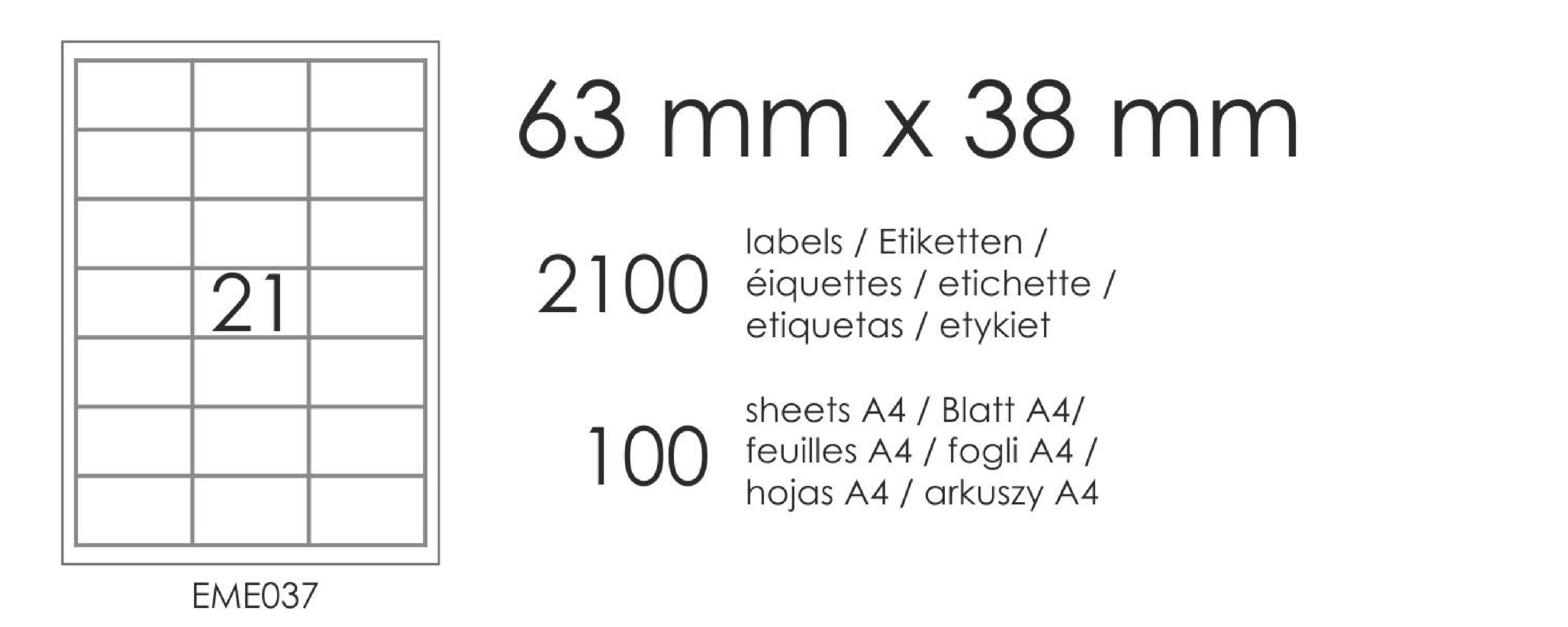 Etykiety samoprzylepne EME37 63x38 (21) 100A4 Etykiety samoprzylepne EME37 63x38 (21) 100A4