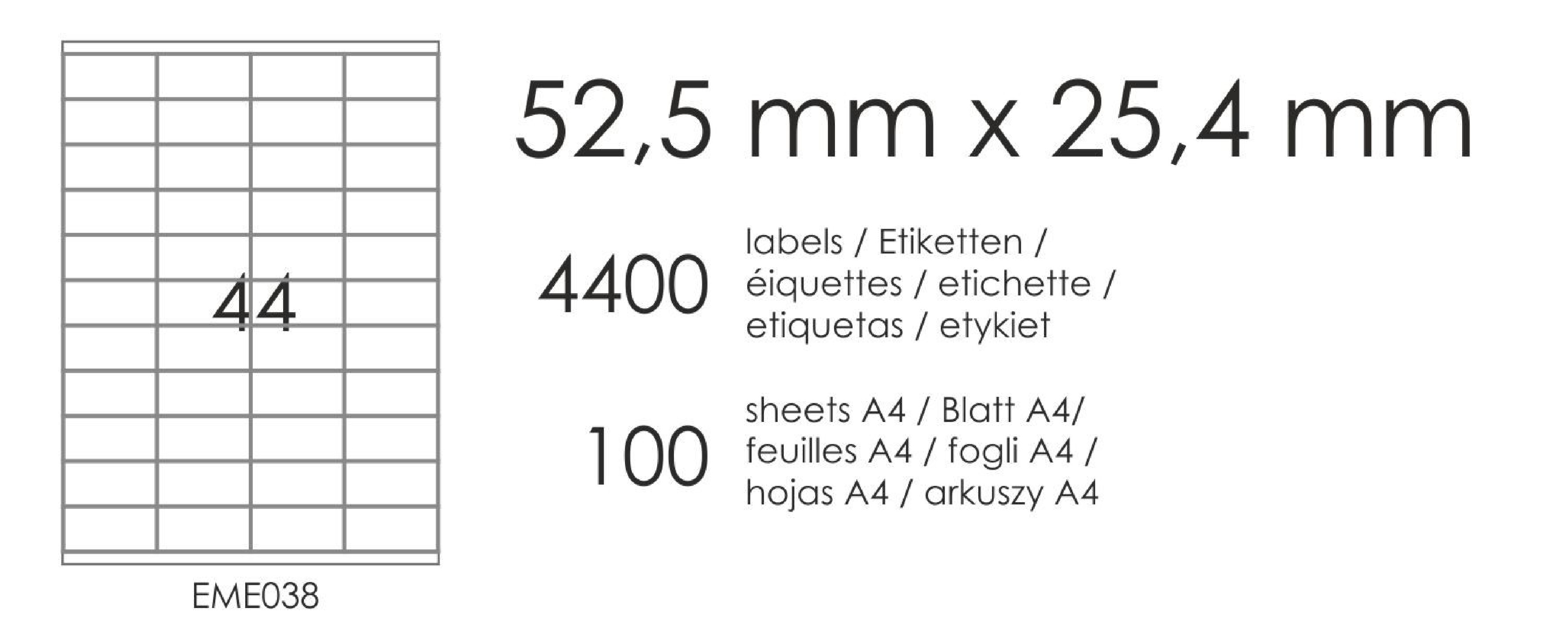 Etykiety samoprzylepne EME38 52,5x25,4 (44) 100A4 Etykiety samoprzylepne EME38 52,5x25,4 (44) 100A4