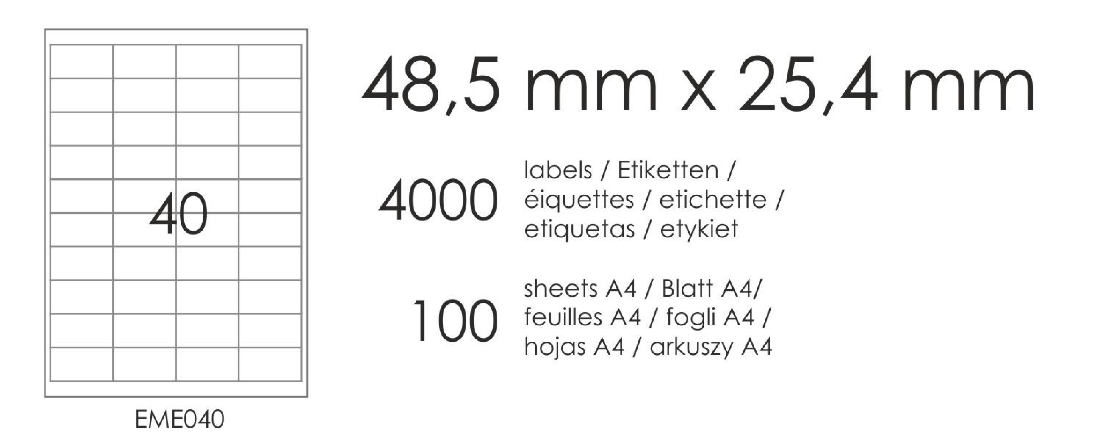 Etykiety samoprzylepne EME40 48,5x25,4 (44) 100A4 Etykiety samoprzylepne EME40 48,5x25,4 (44) 100A4