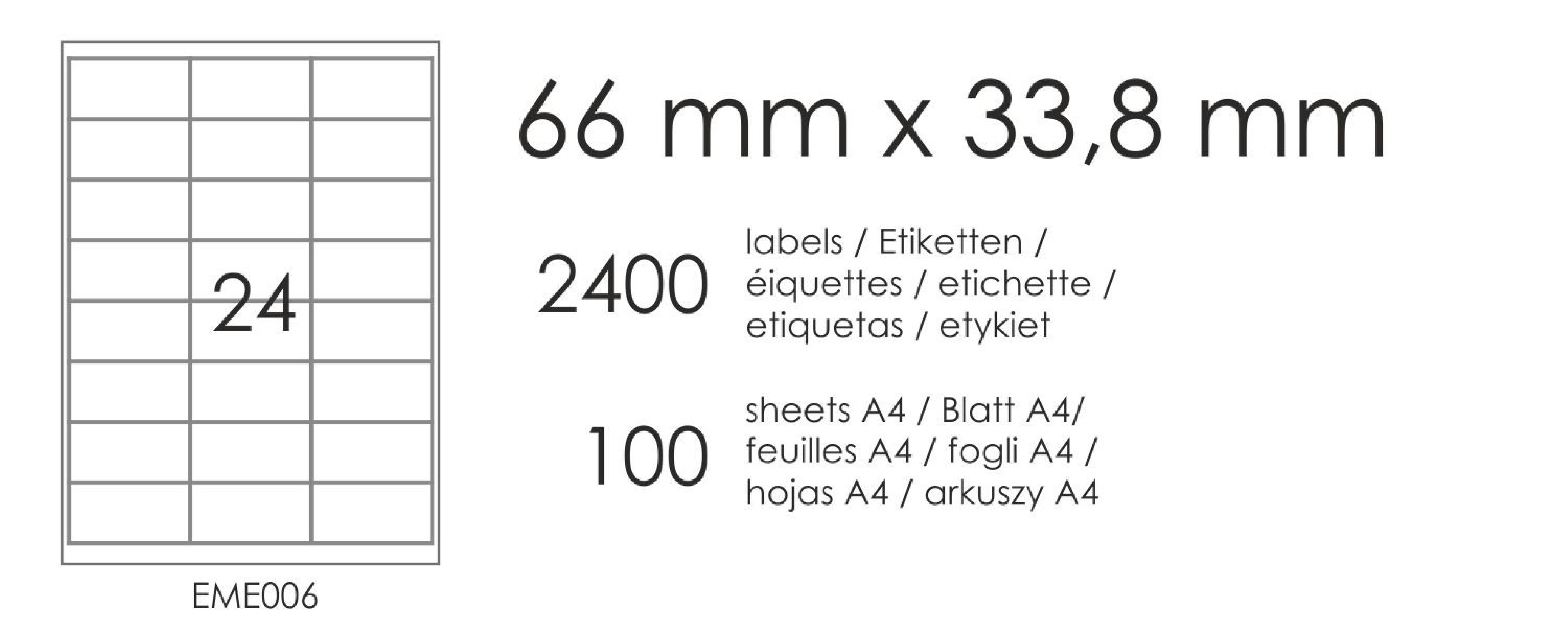 Etykiety samoprzylepne EME6 66x33,8 (24) 100A4 Etykiety samoprzylepne EME6 66x33,8 (24) 100A4