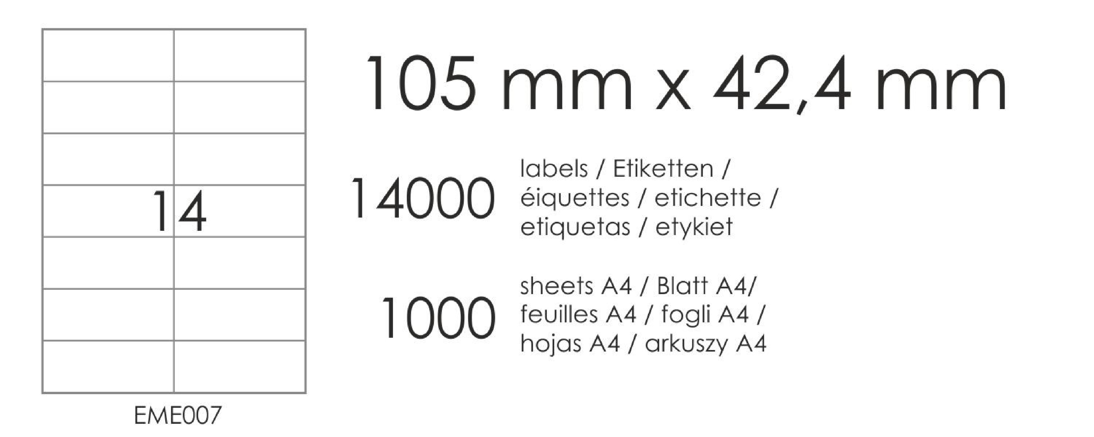 Étiquettes autocollantes EME7 105x42,4 (14) - 1000 feuilles A4