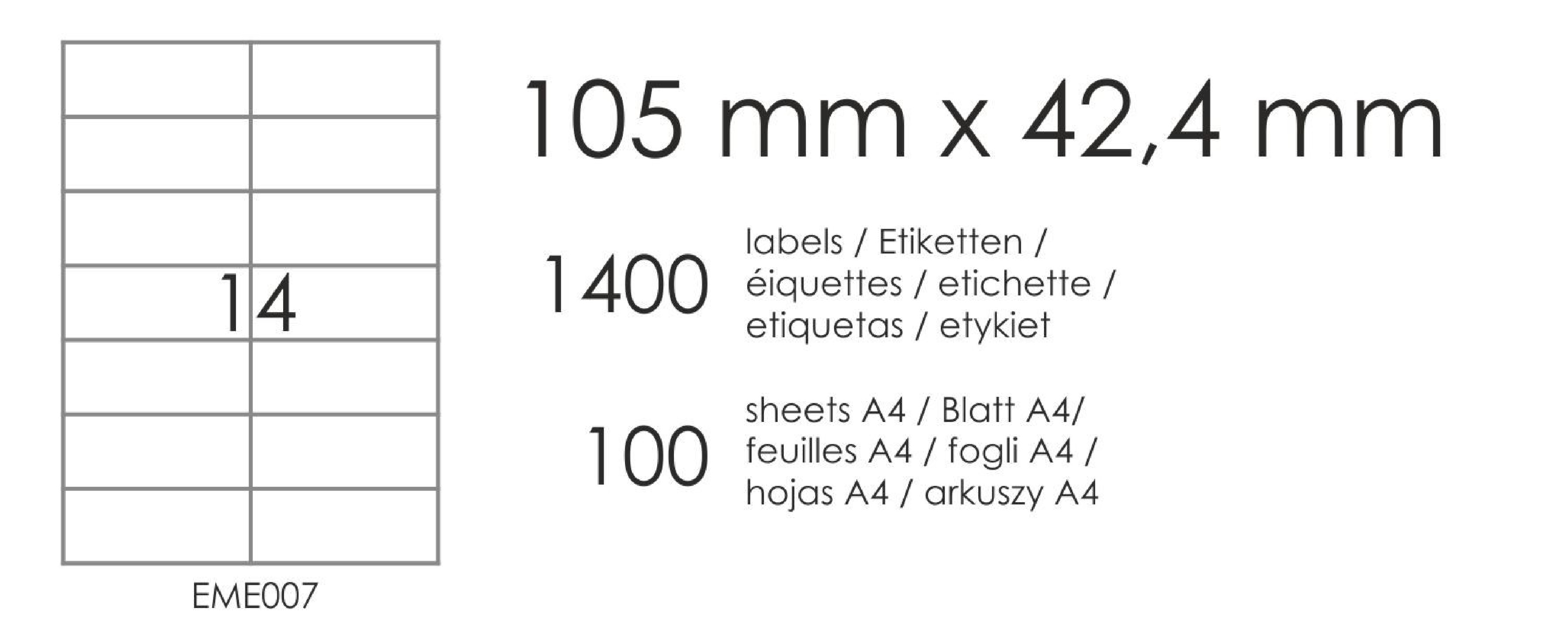 Etykiety samoprzylepne EME7 105x42,4 (14) 100A4 Etykiety samoprzylepne EME7 105x42,4 (14) 100A4