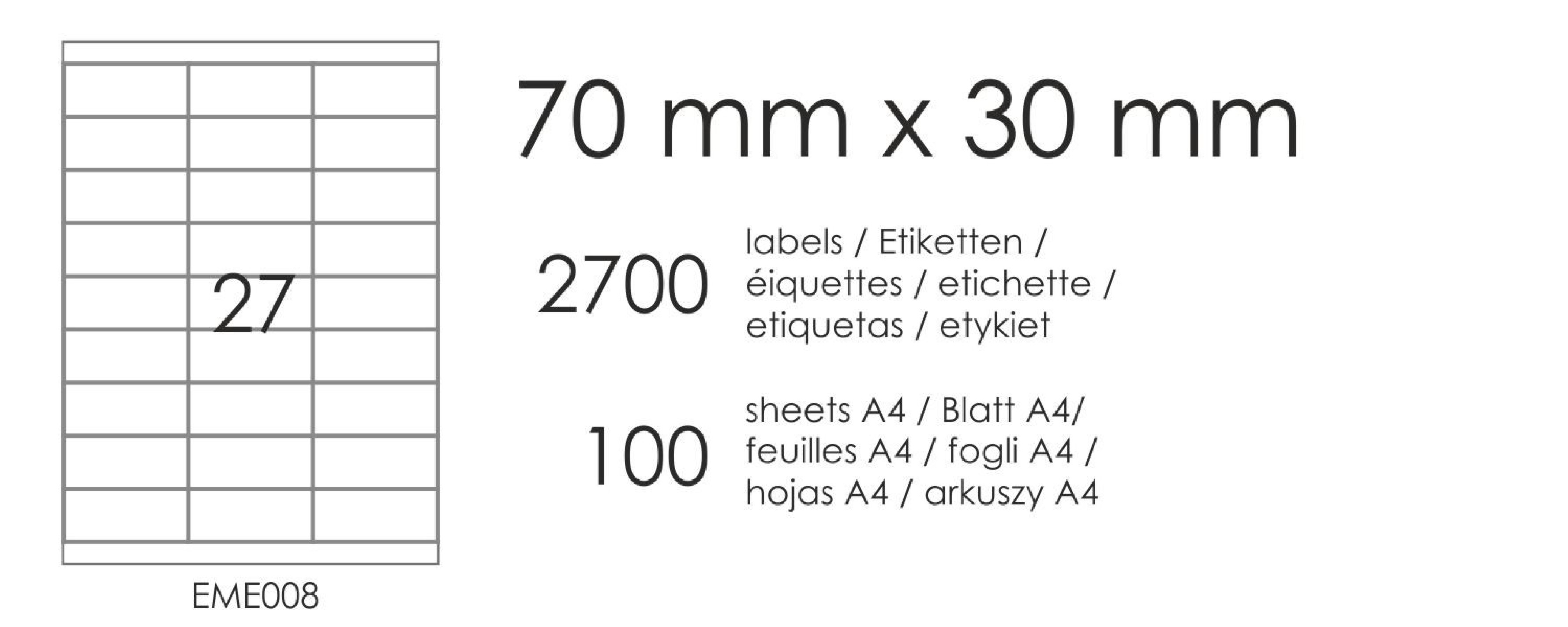 Etykiety samoprzylepne EME8 70x30 (27) 100A4 Etykiety samoprzylepne EME8 70x30 (27) 100A4