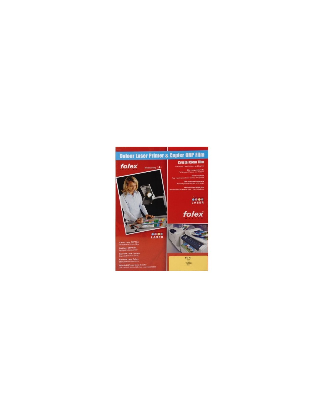 FOLEX BG-72 Film transparent pour imprimantes laser couleur em. 10A4 FOLEX BG-72 Film transparent pour imprimantes laser couleur em. 10A4
