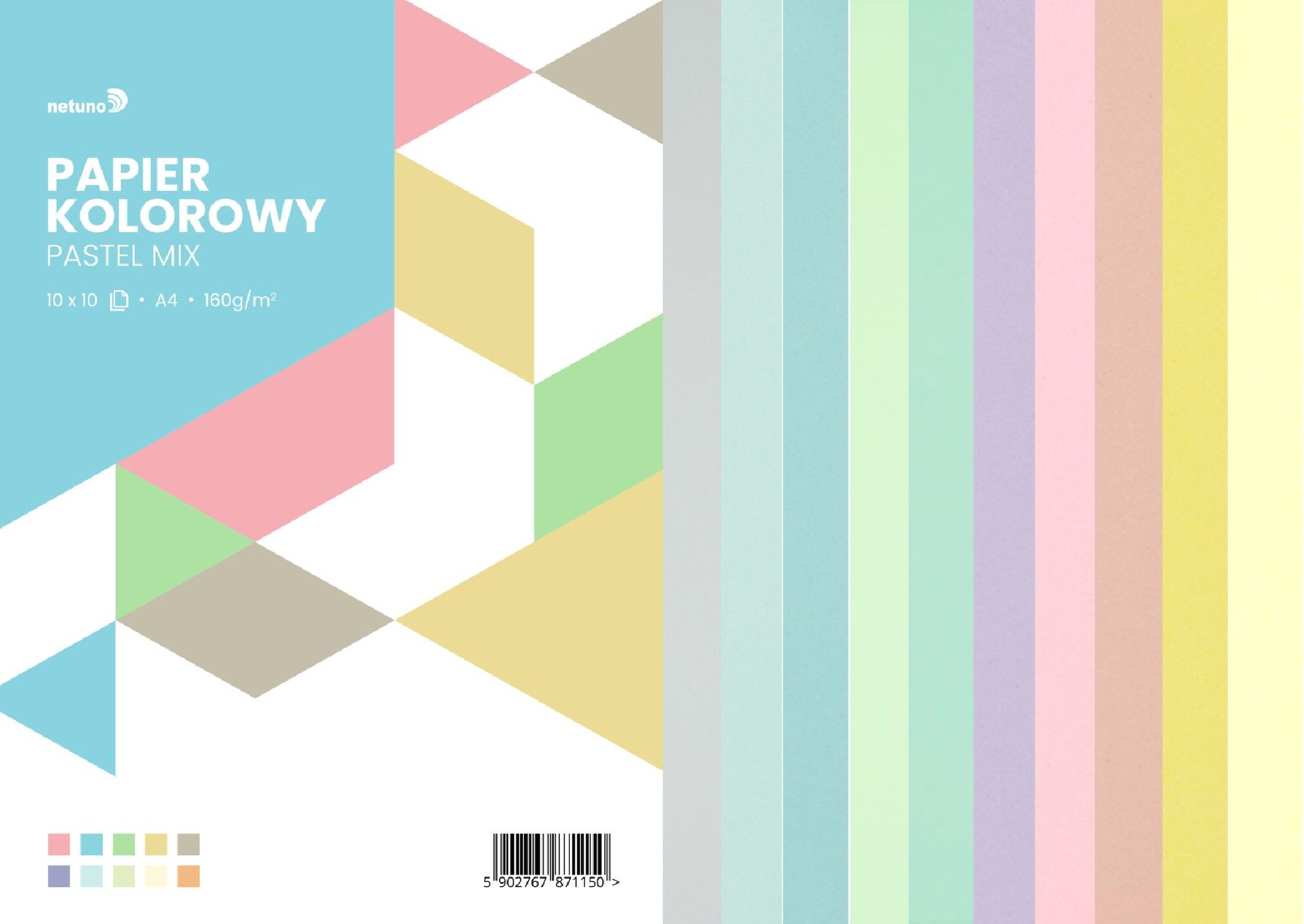 Zestaw kolorowy pastelowy 160g mix 10x10 kolor pak. 100A4 Zestaw kolorowy pastelowy 160g mix 10x10 kolor pak. 100A4