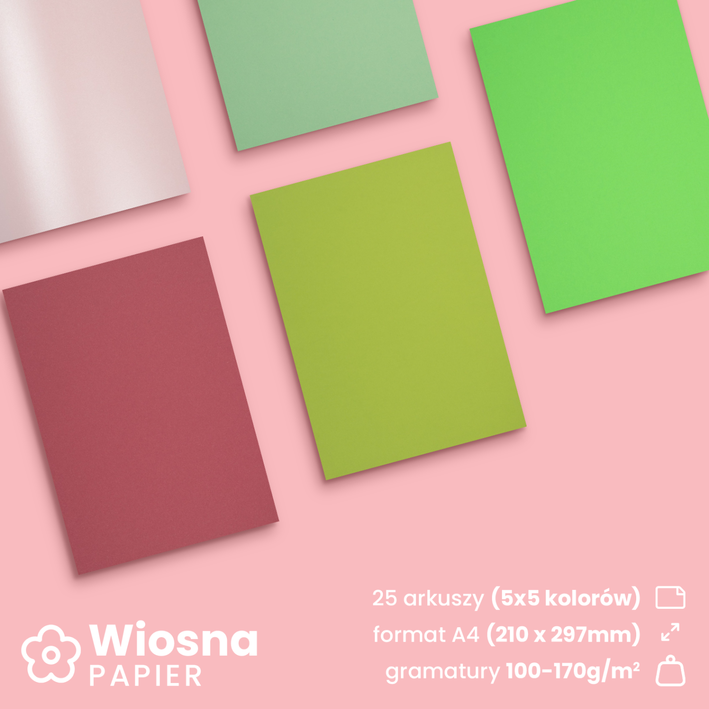 Zestaw papierów kolorowych Wiosna pak. 25A4 Zestaw papierów kolorowych Wiosna pak. 25A4