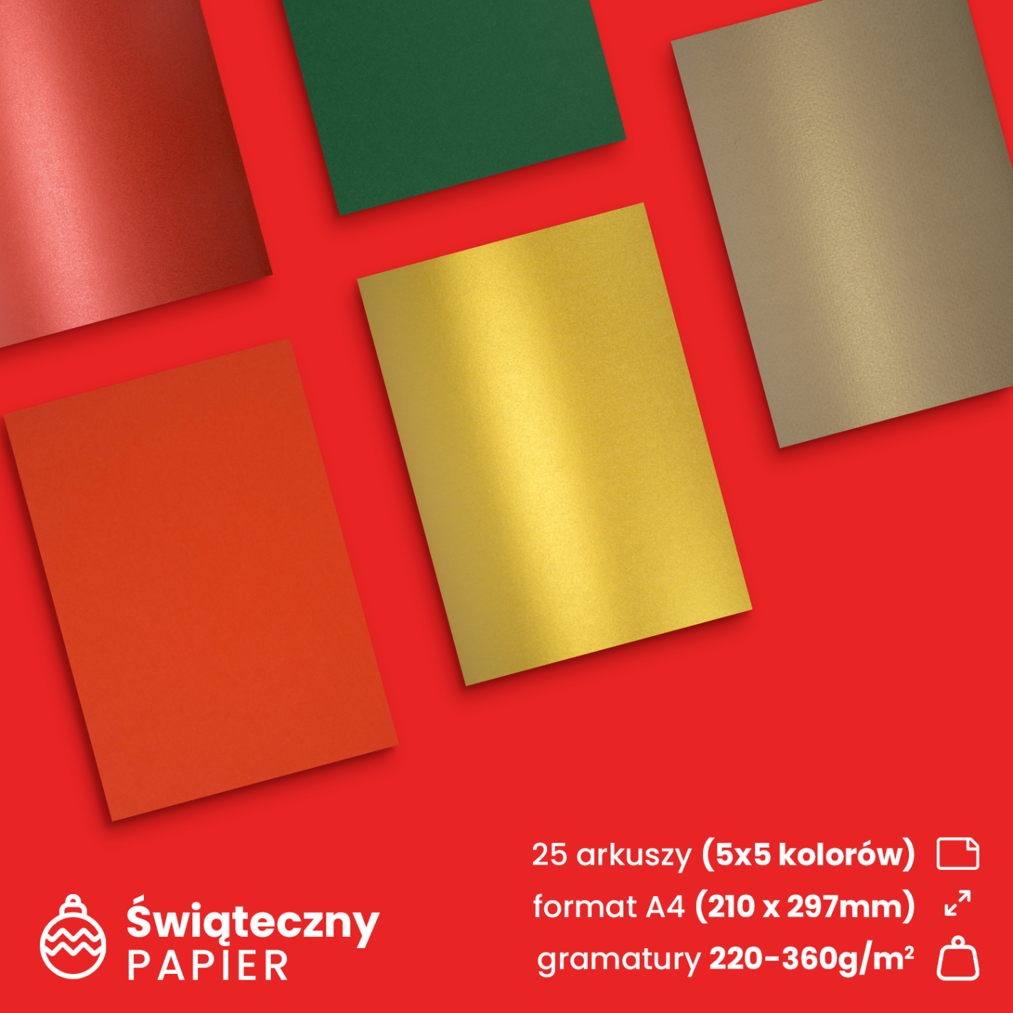 Zestaw papierów kolorowych Święta pak. 25A4 Zestaw papierów kolorowych Święta pak. 25A4