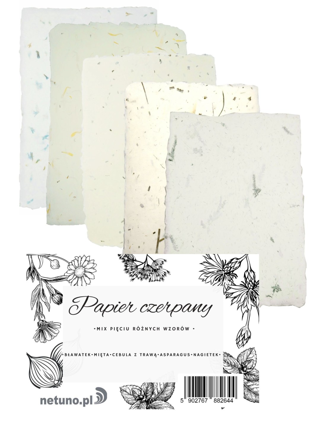 Papier ozdobny dekoracyjny czerpany kwiatowy - mix 5A4 Papier ozdobny dekoracyjny czerpany kwiatowy - mix 5A4